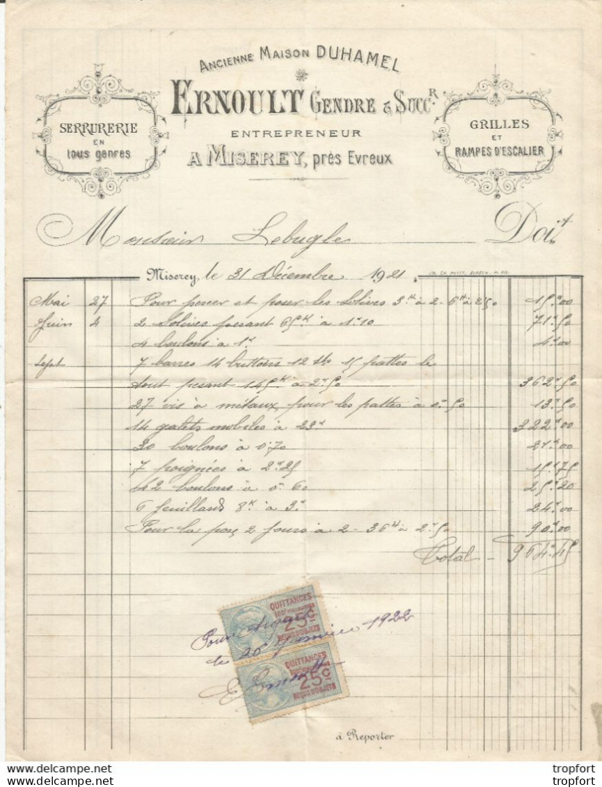 PG / Facture ERNOULT MISEREY Serrurerie 1921 RAMPE ESCALIER GRILLES Maison DUHAMEL - Straßenhandel Und Kleingewerbe