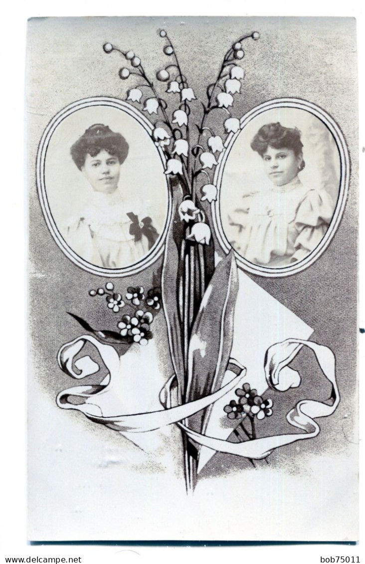 Carte Photo De Deux Jeune Fille élégante Posant Dans Un Studio Photo En 1907 - Anonymous Persons