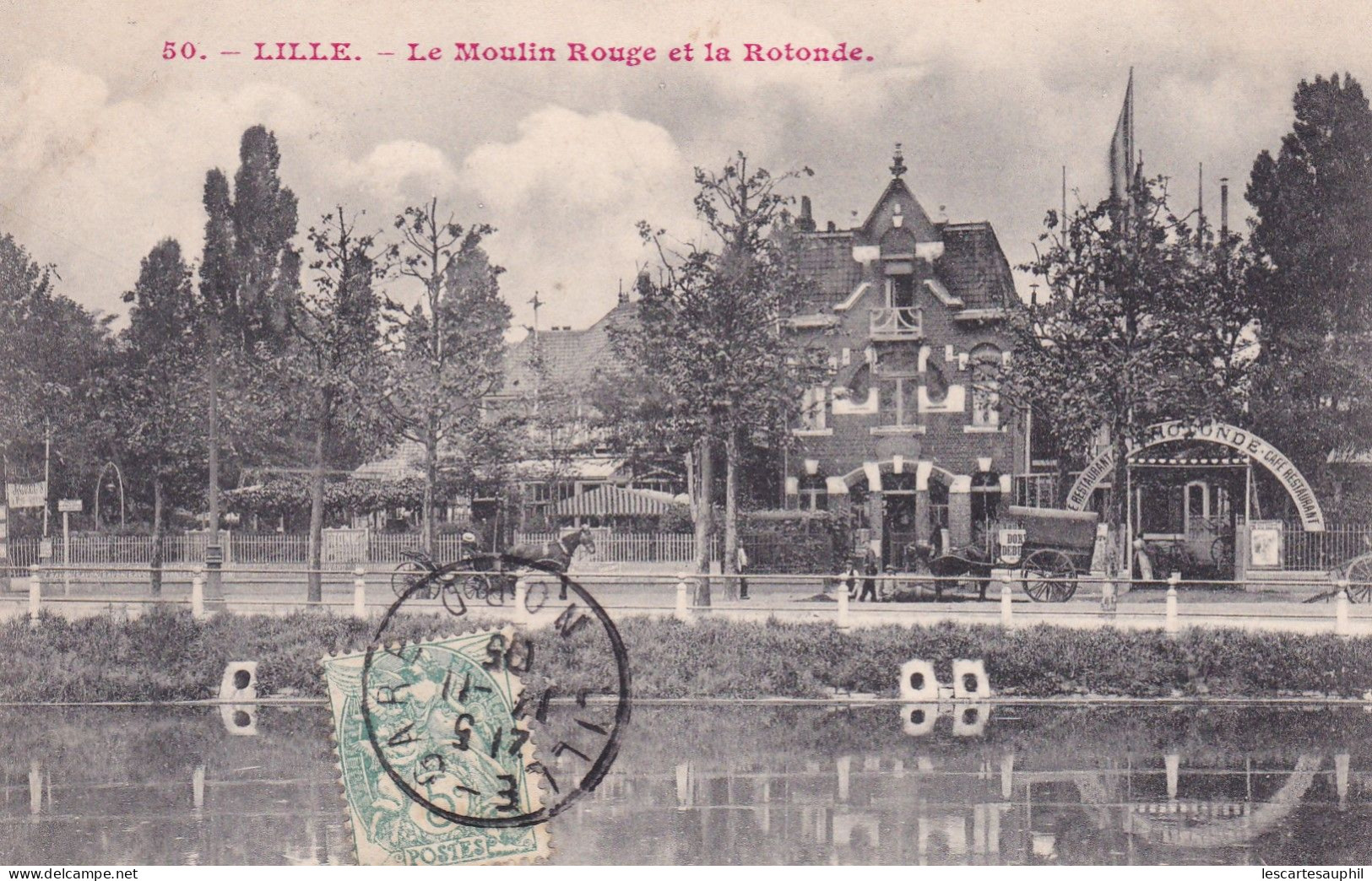 Lille Le Moulin Rouge Et La Rotonde Tres Animée Caleches 1905 - Lille