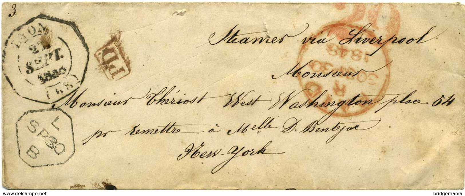 MTM120 - 1848 RARE TRANSATLANTIC LETTER FRANCE TO USA RETALIATORY RATES PERIOD - Postal History