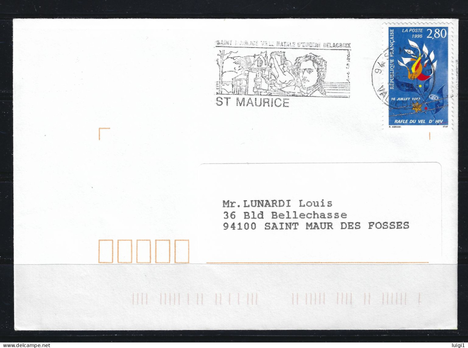 FRANCE 1995 - Y&T N°2965 - 2 F.80 Sur Lettre. Flamme D'oblitération Du 16-4-1996. 94 ST MAURICE .Val De Marne. - Briefe U. Dokumente