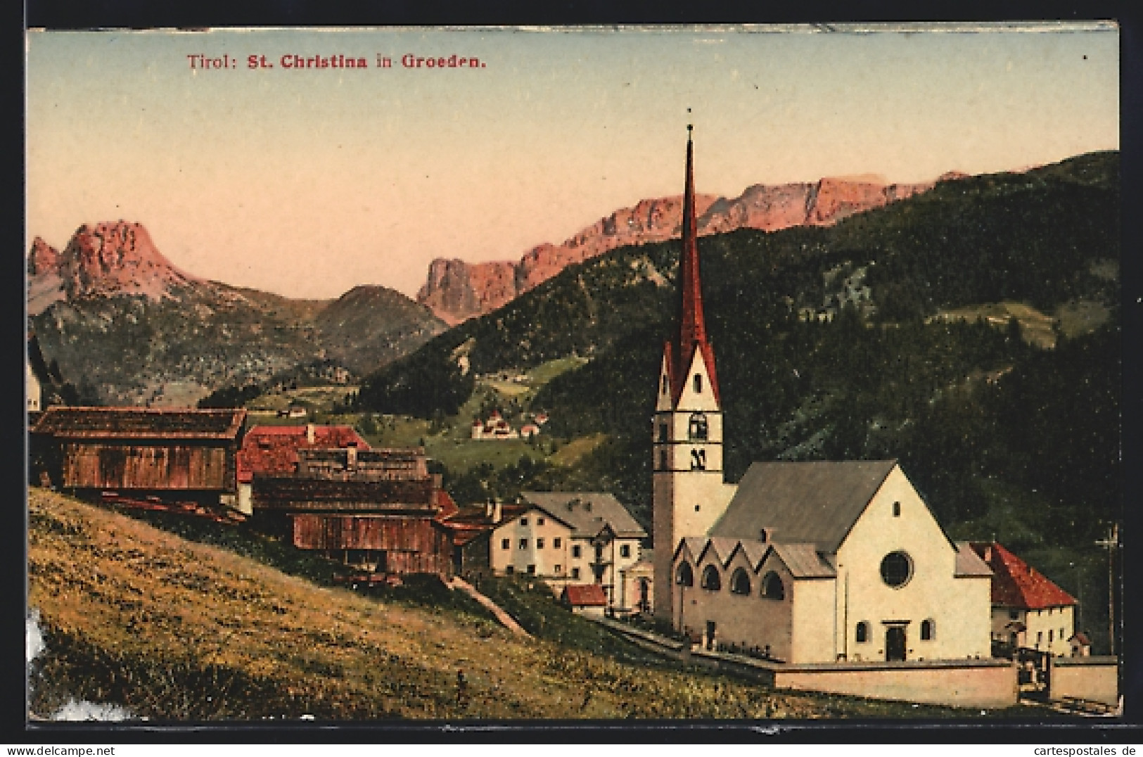 Cartolina St. Christina In Groeden, Ortsansicht Mit Kirche  - Autres & Non Classés