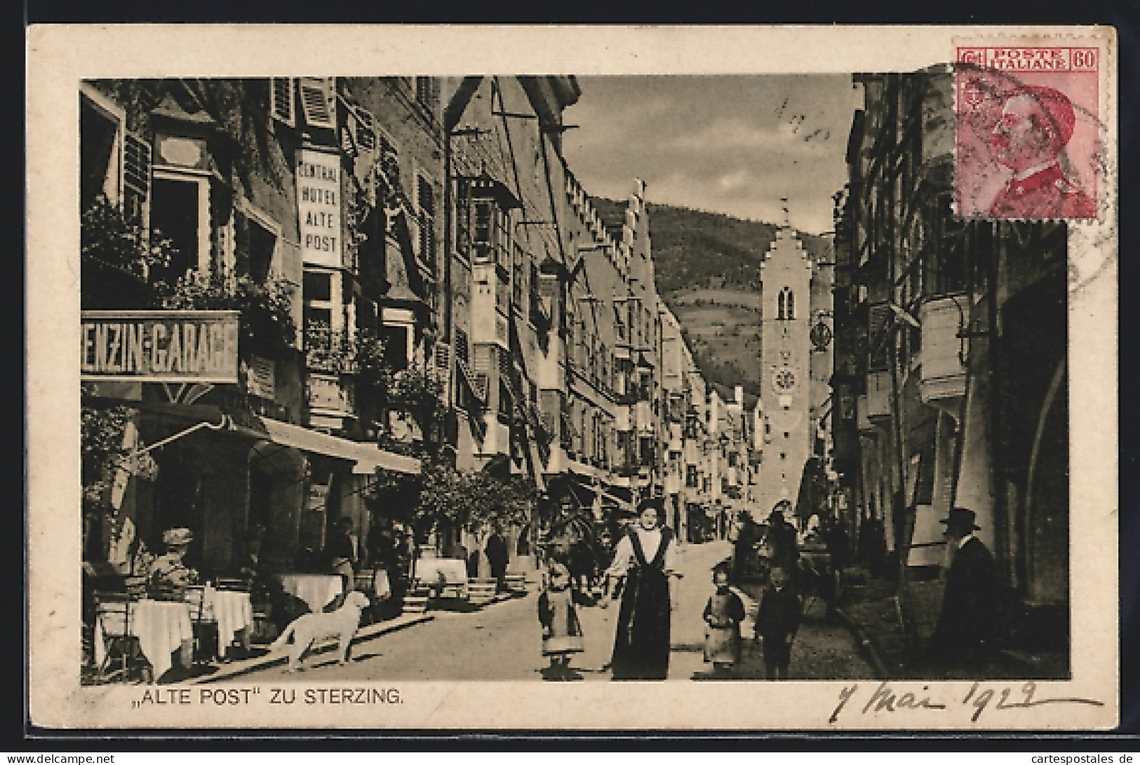 Cartolina Sterzing Am Brenner, Strassenpartie Mit Hotel Alte Post E. P. Kleewein Und Turm  - Autres & Non Classés