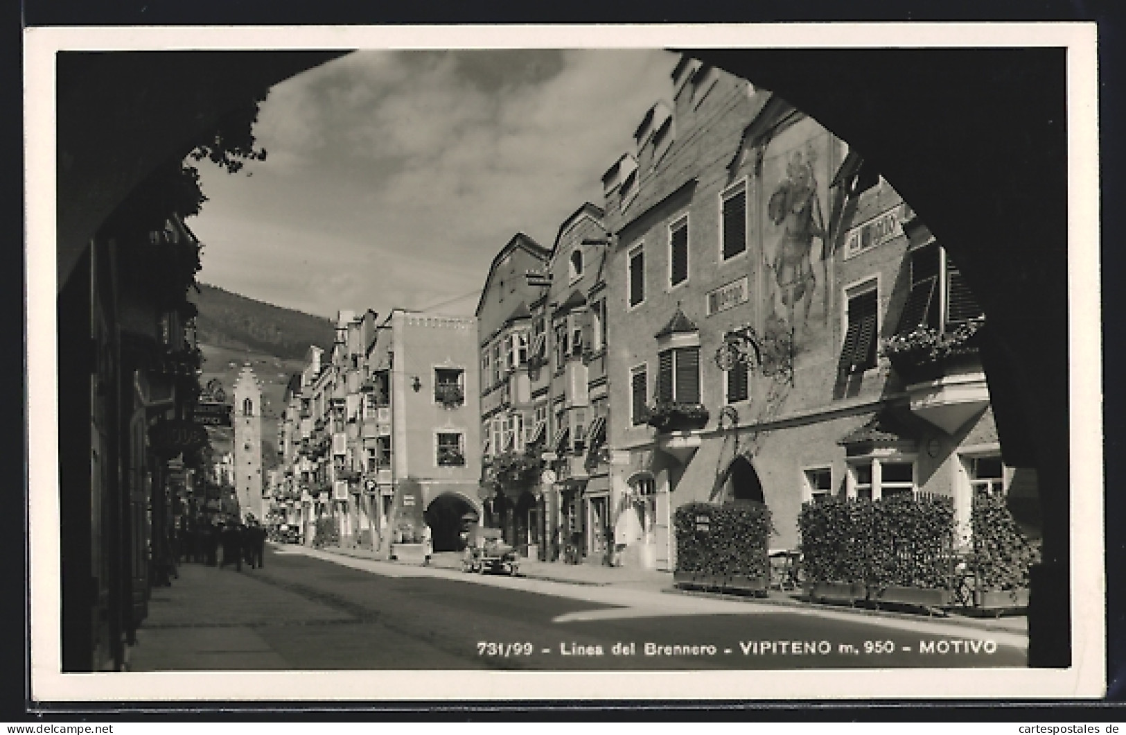 Cartolina Vipiteno /Linea Del Brennero, Strassenpartie Mit Turm  - Autres & Non Classés