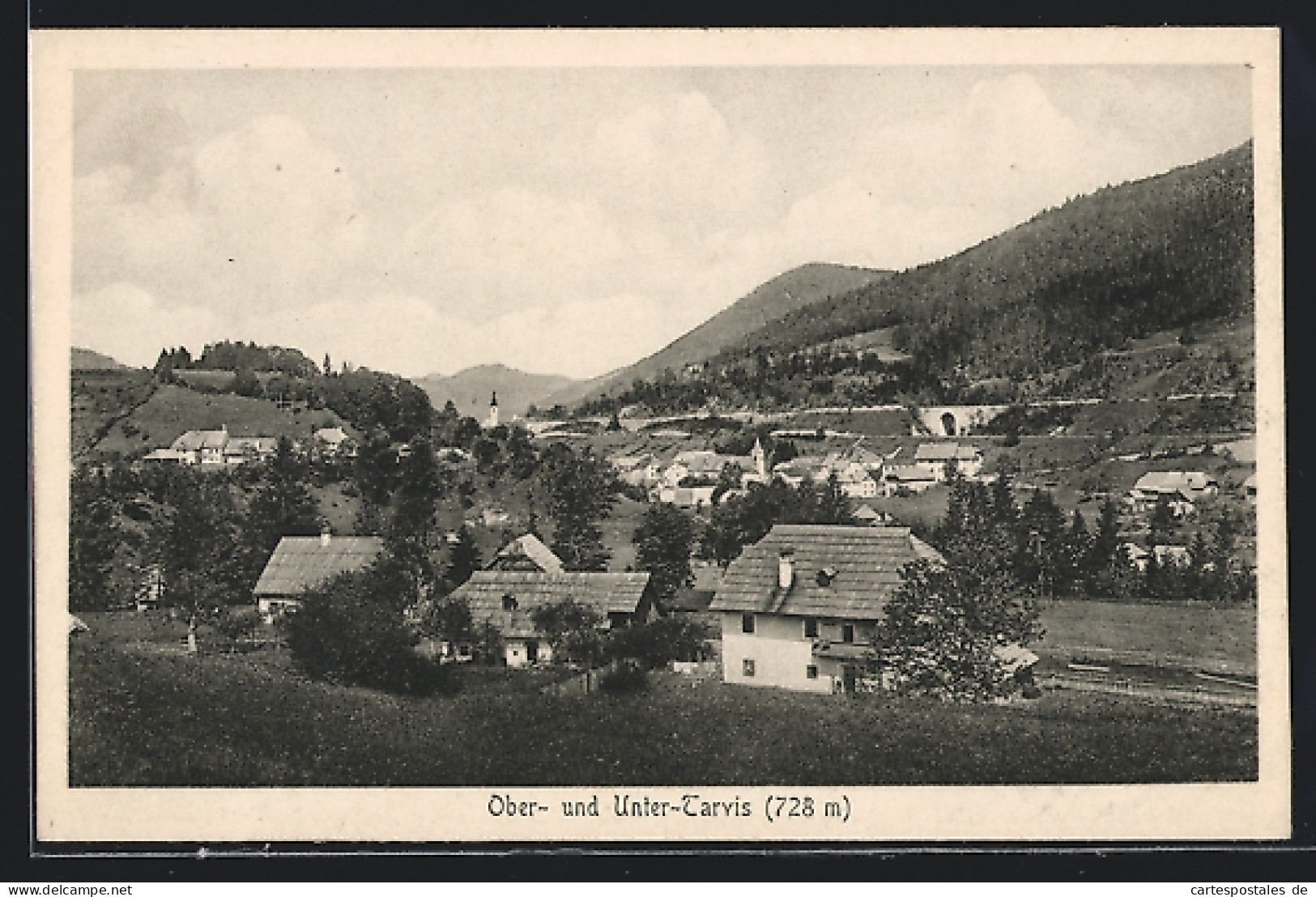 Cartolina Tarvis, Ober- Und Unter-Tarvis Mit Bergen Aus Der Vogelschau  - Altri & Non Classificati