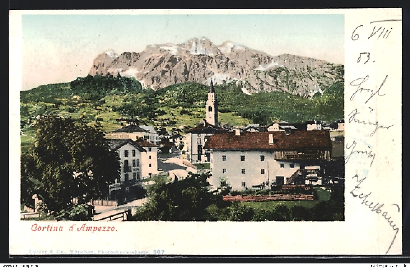 Cartolina Cortina D` Ampezzo, Ortspartie Mit Alpenpanorama  - Other & Unclassified