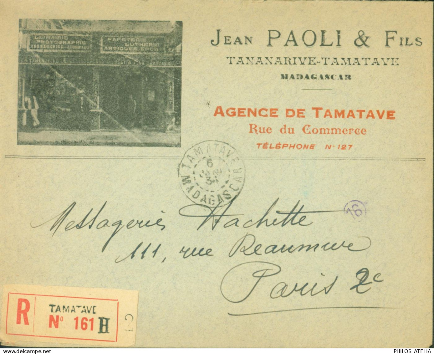 Enveloppe Publicitaire Illustrée Jean Paoli Agence De Tamatave Recommandé YT N°134 + 184 X3 CAD Tamatave 6 1 34 - Brieven En Documenten