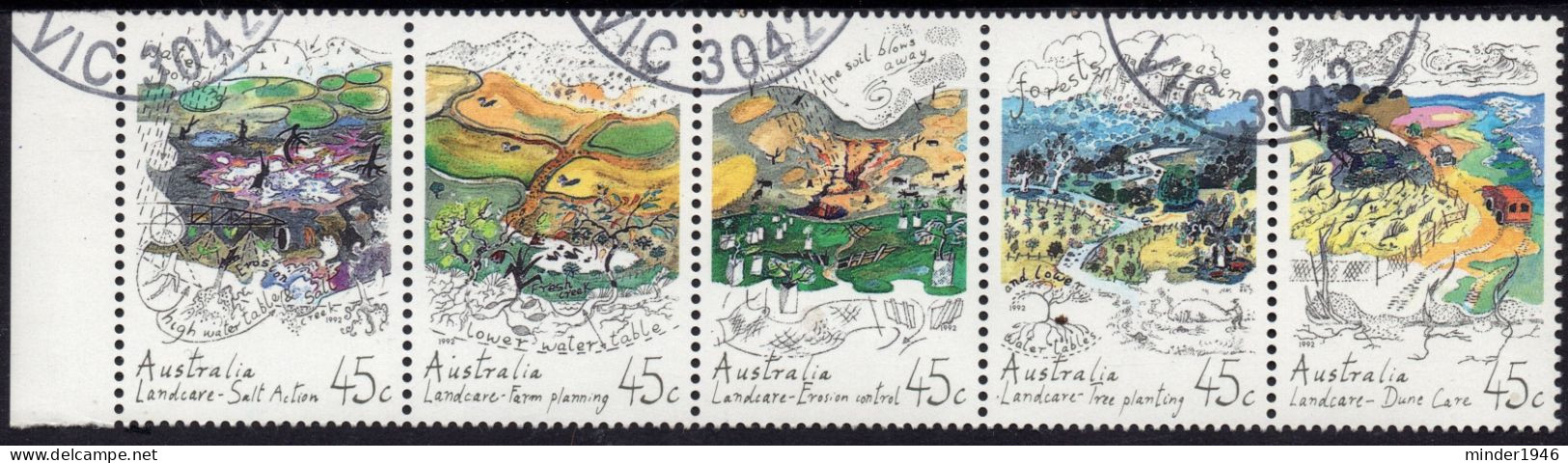 AUSTRALIA 1992 QEII 45c Multicoloured, Landcare Strip Of 5 FU - Used Stamps