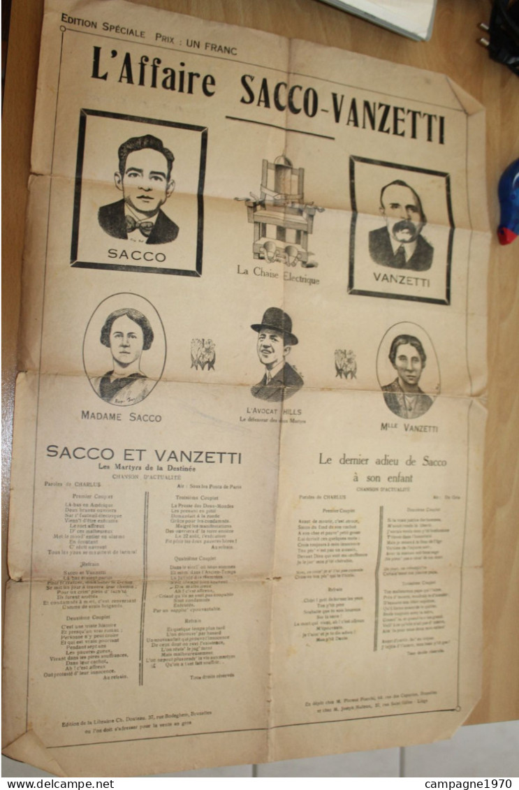 ANCIENNE AFFICHE - L'AFFAIRE SACCO VANZETTI - VERS 1927 - PROPAGANDE - Afiches