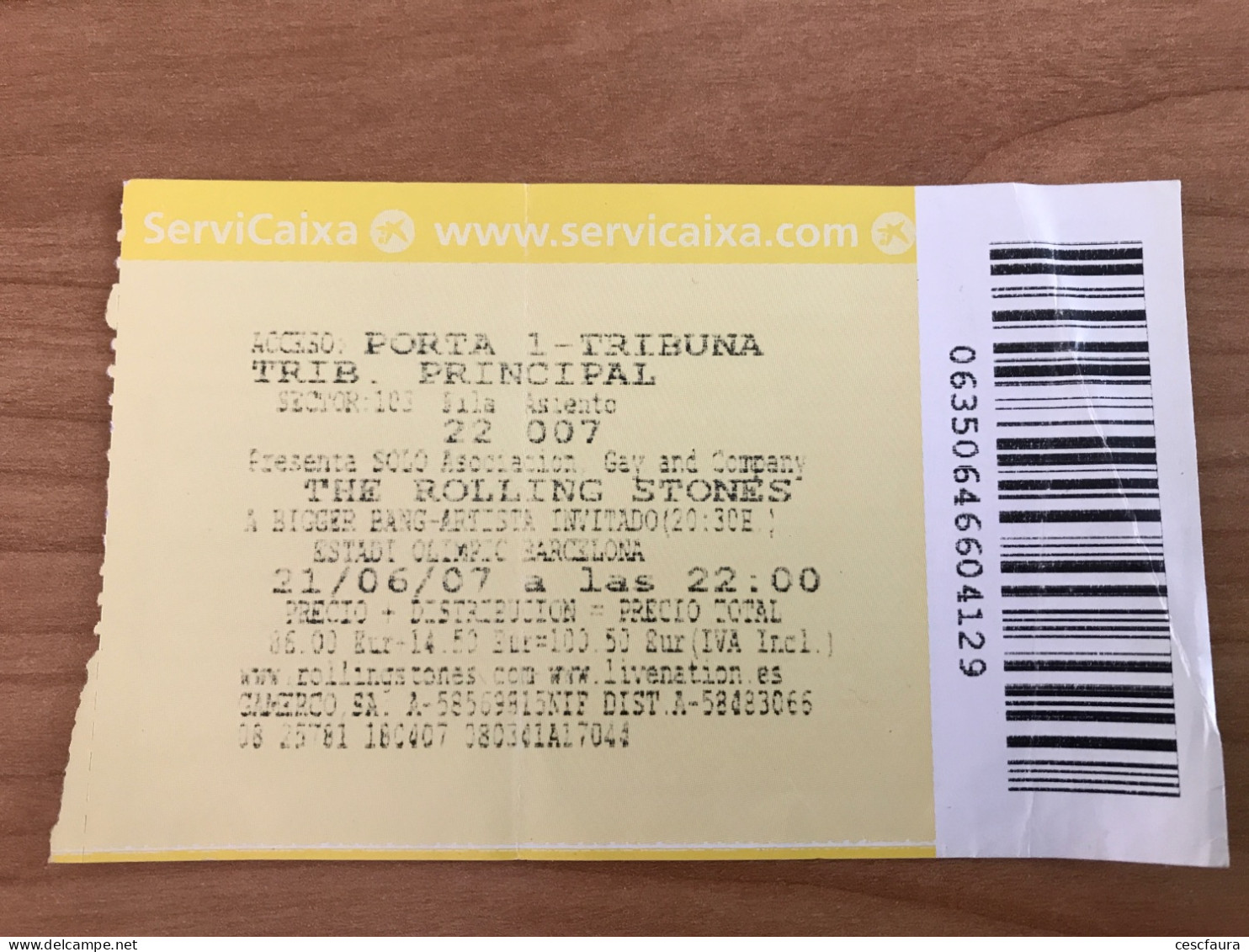 The Rolling Stones Vintage Concert Ticket Barcelona 21/06/2007 Estadi Olímpic Entrada Billet - Konzertkarten