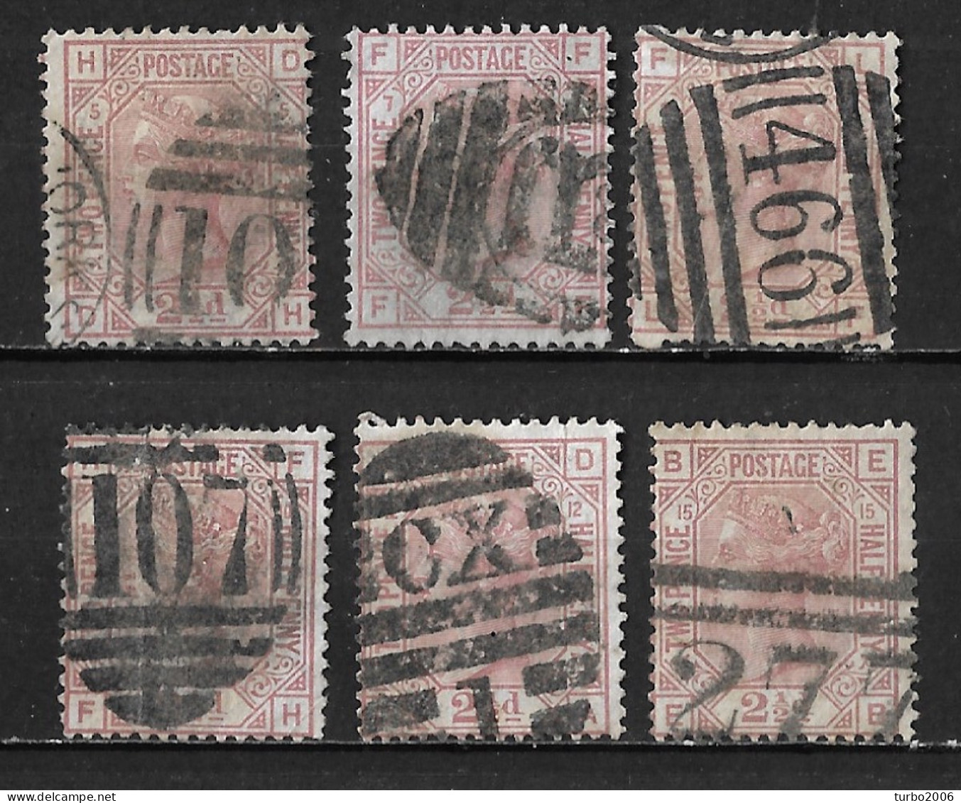 G.B.1876 Queen Victoria 2½ P Lila Rose WM 10 Michel 47 (SG 141) 6 Different Plates 5-7-9-10-12-15 As Shown On 7 Scans - Usati