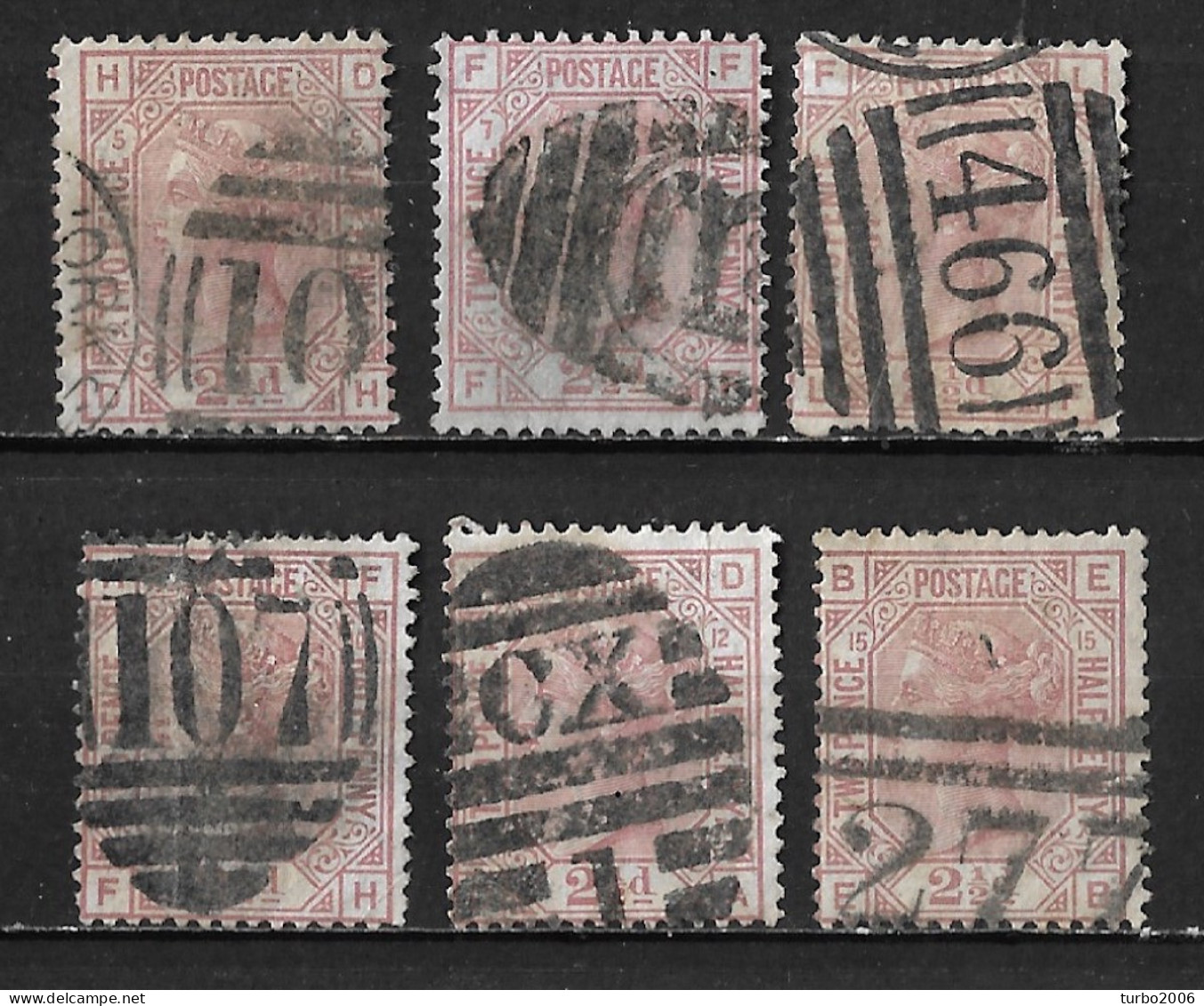 G.B.1876 Queen Victoria 2½ P Lila Rose WM 10 Michel 47 (SG 141) 6 Different Plates 5-7-9-10-12-15 As Shown On 7 Scans - Oblitérés