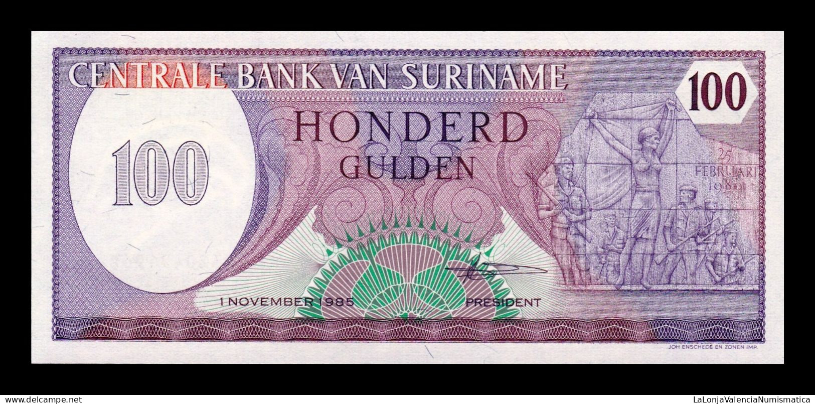 Surinam Suriname 100 Gulden 1985 Pick 128b Sc Unc - Surinam
