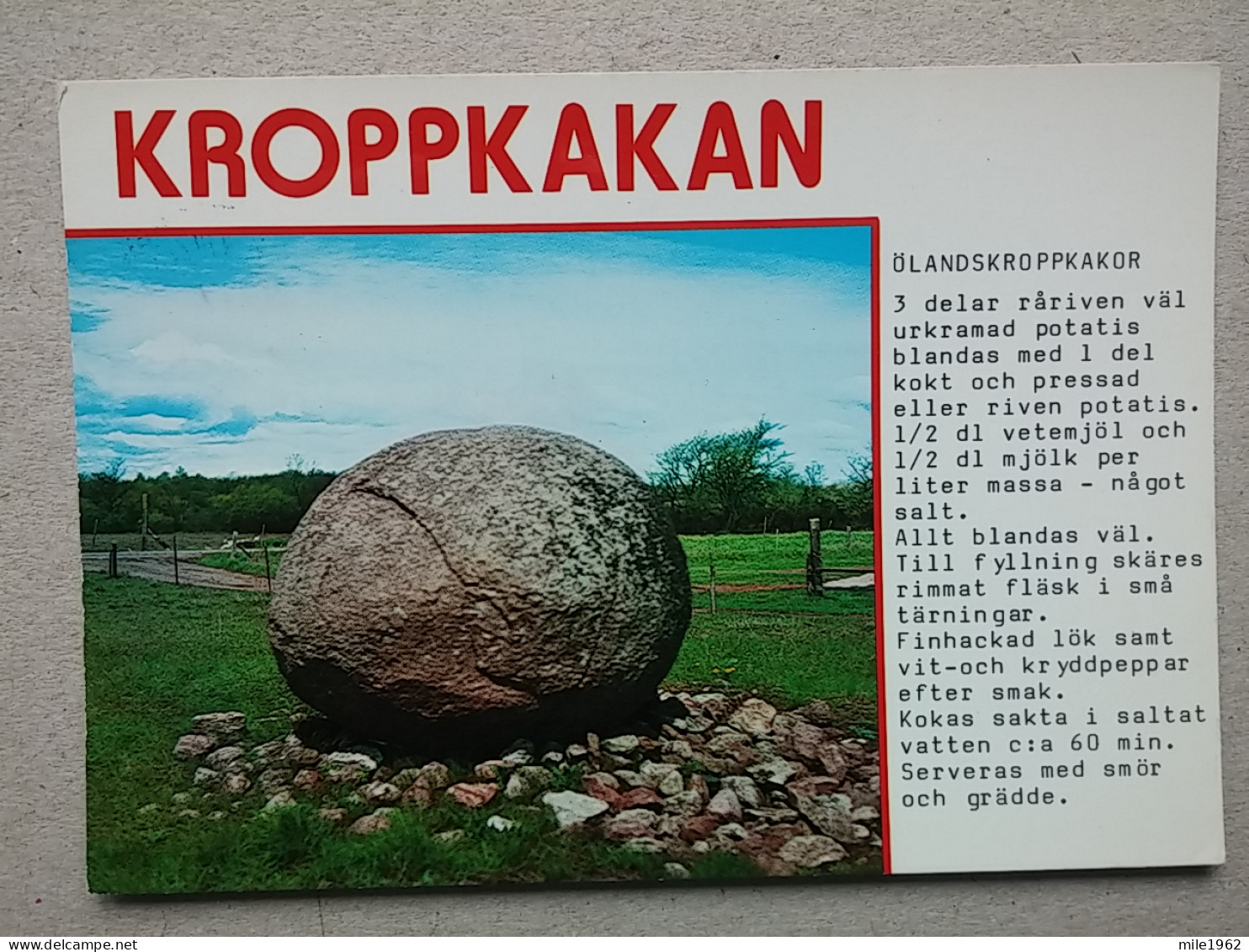KOV 536-26 - SWEDEN, KROPPKAKAN, FOLKESLUNDASTENEN - Suède