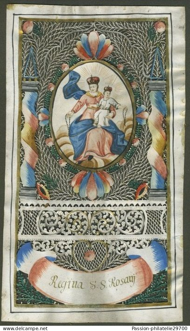 Grand Canivet XVIIIe Très Fin. Regina Sacratissimi Rosarii. Vierge Marie Et Enfant Jésus. - Images Religieuses