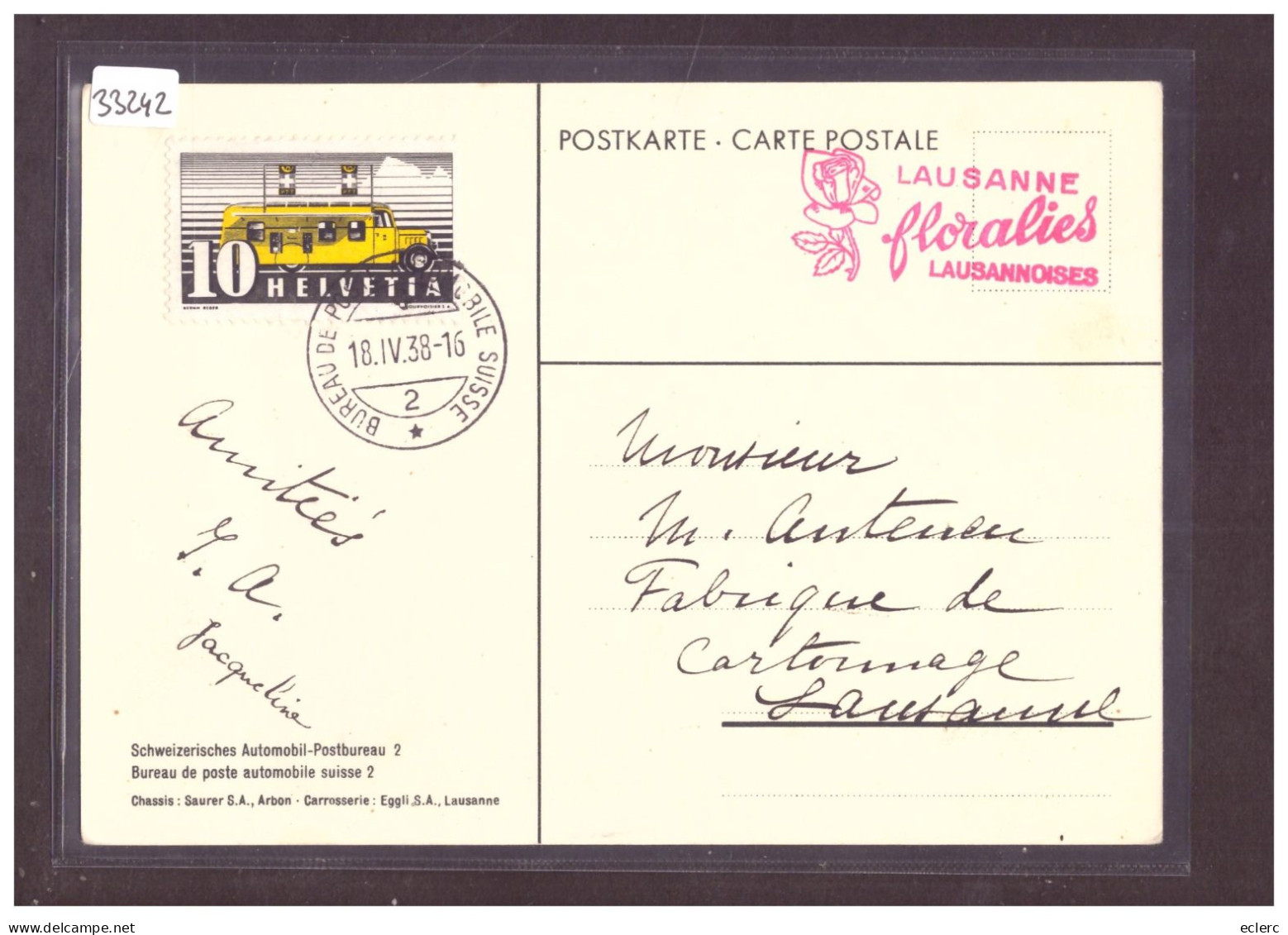 FORMAT 10x15cm - LAUSANNE - FLORALIES 1938 - BUREAU DE POSTE AUTOMOBILE - AUTOMOBIL POSTBUREAU - TB - Lausanne