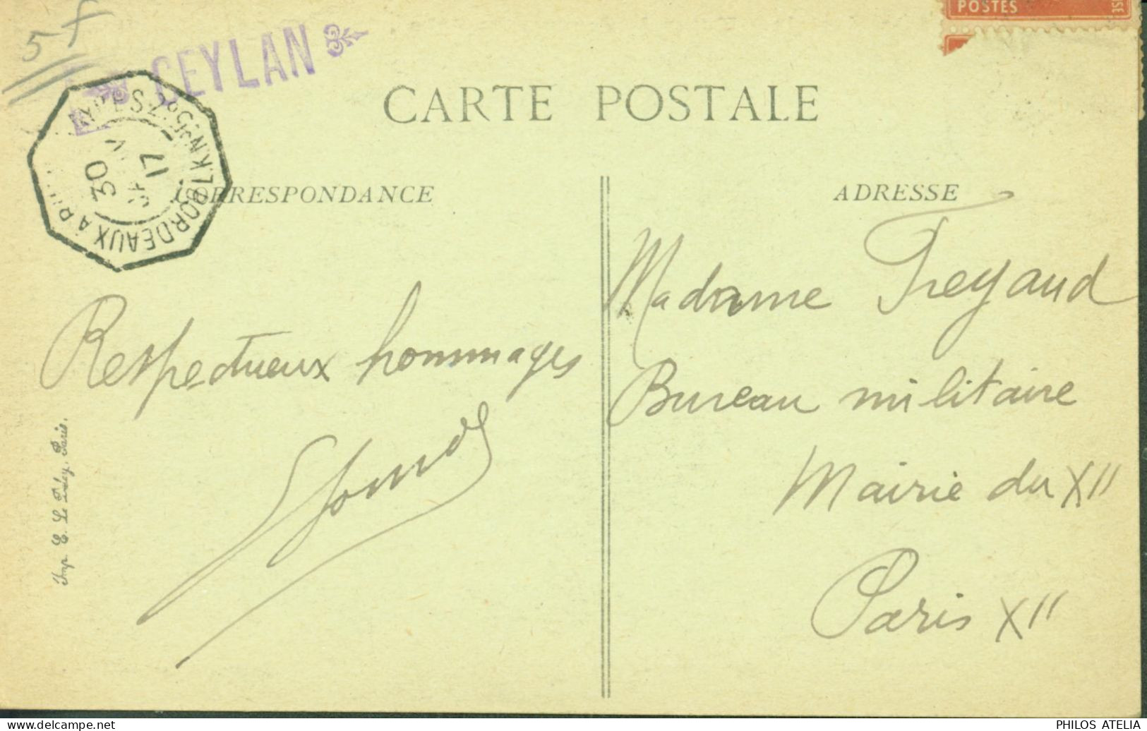 Poste Maritime Cachet Octogonal Bordeaux à Buenos Ayres 2 LK N°5 30 1 1917 CPA Afrique Femme Malinkes Toucouleurs - Correo Marítimo