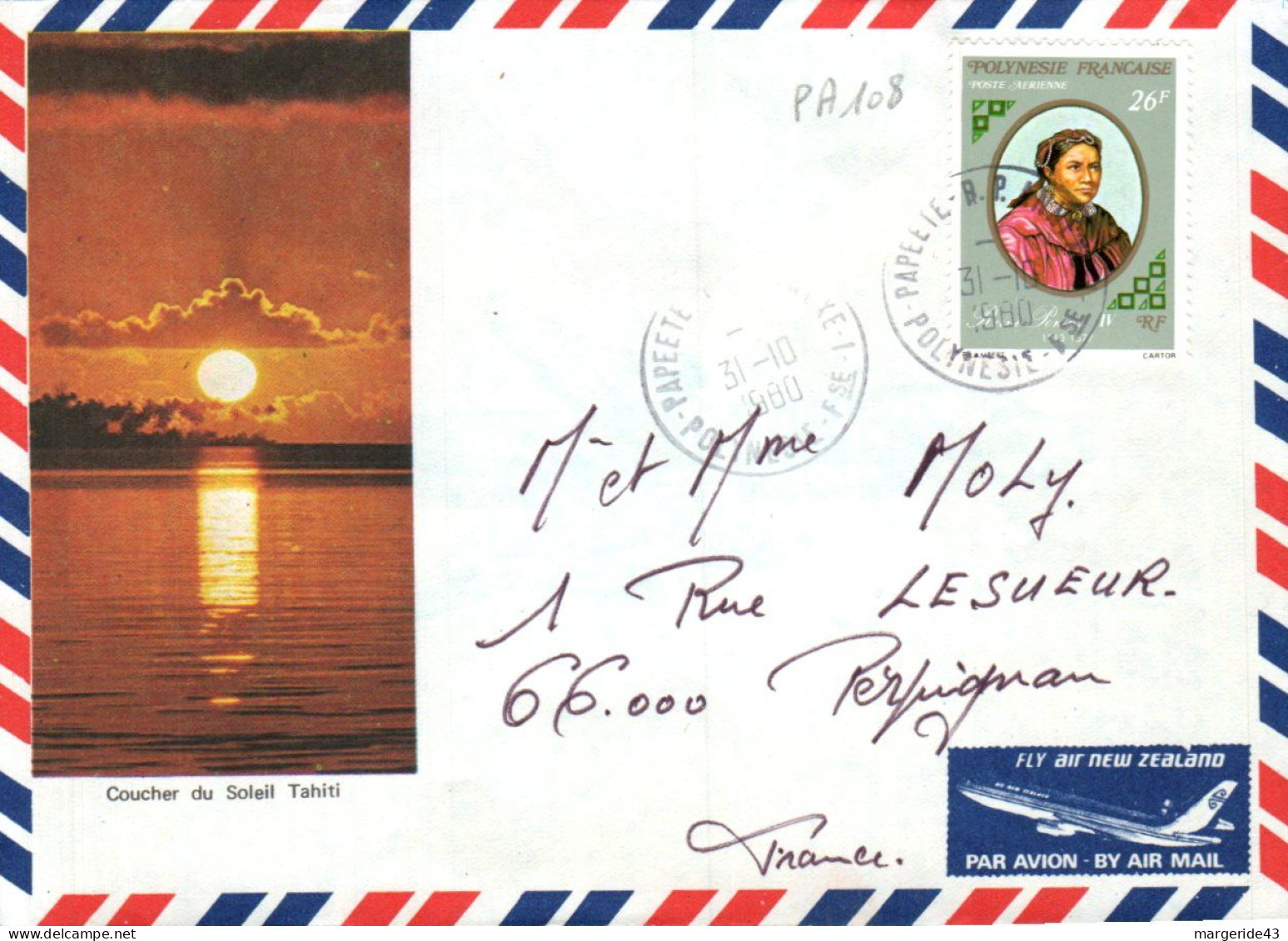 POLYNESIE SEUL SUR LETTRE POUR LA FRANCE 1980 - Lettres & Documents