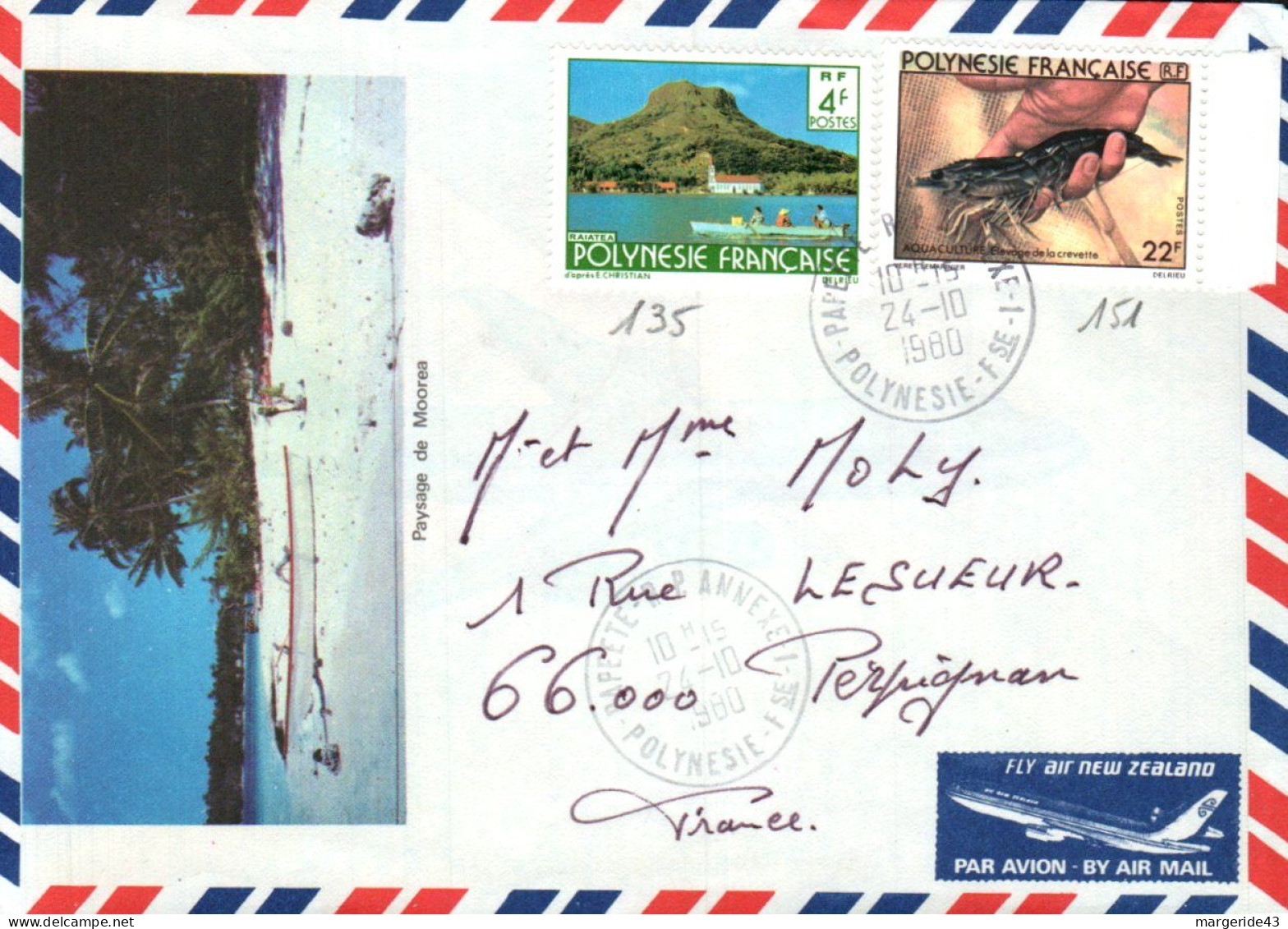 POLYNESIE AFFRANCHISSEMENT COMPOSE SUR LETTRE POUR LA FRANCE 1980 - Briefe U. Dokumente