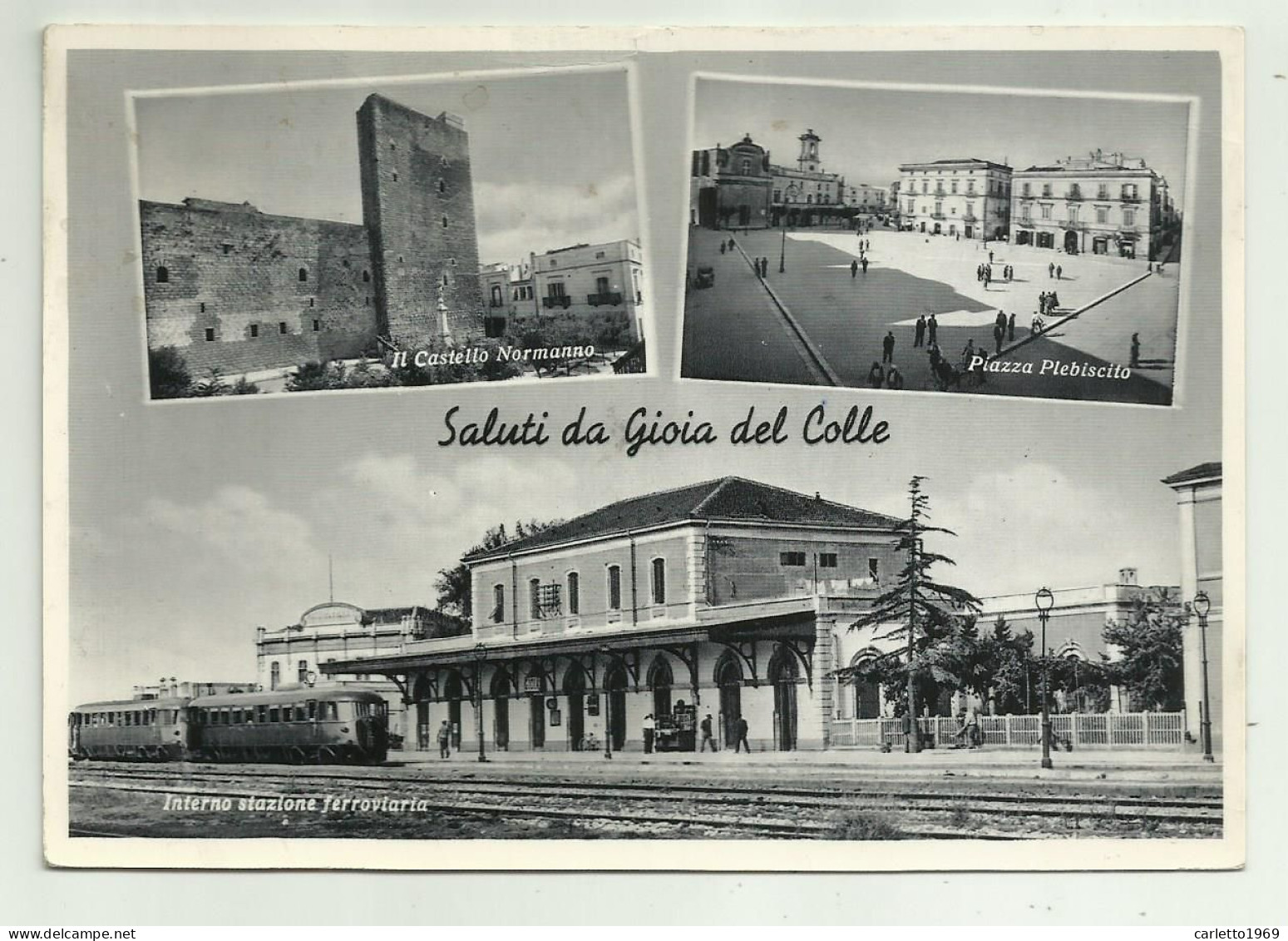 SALUTI DA GIOIA DEL COLLE CON INTERNO STAZIONE FERROVIARIA  - VIAGGIATA FG - Bari