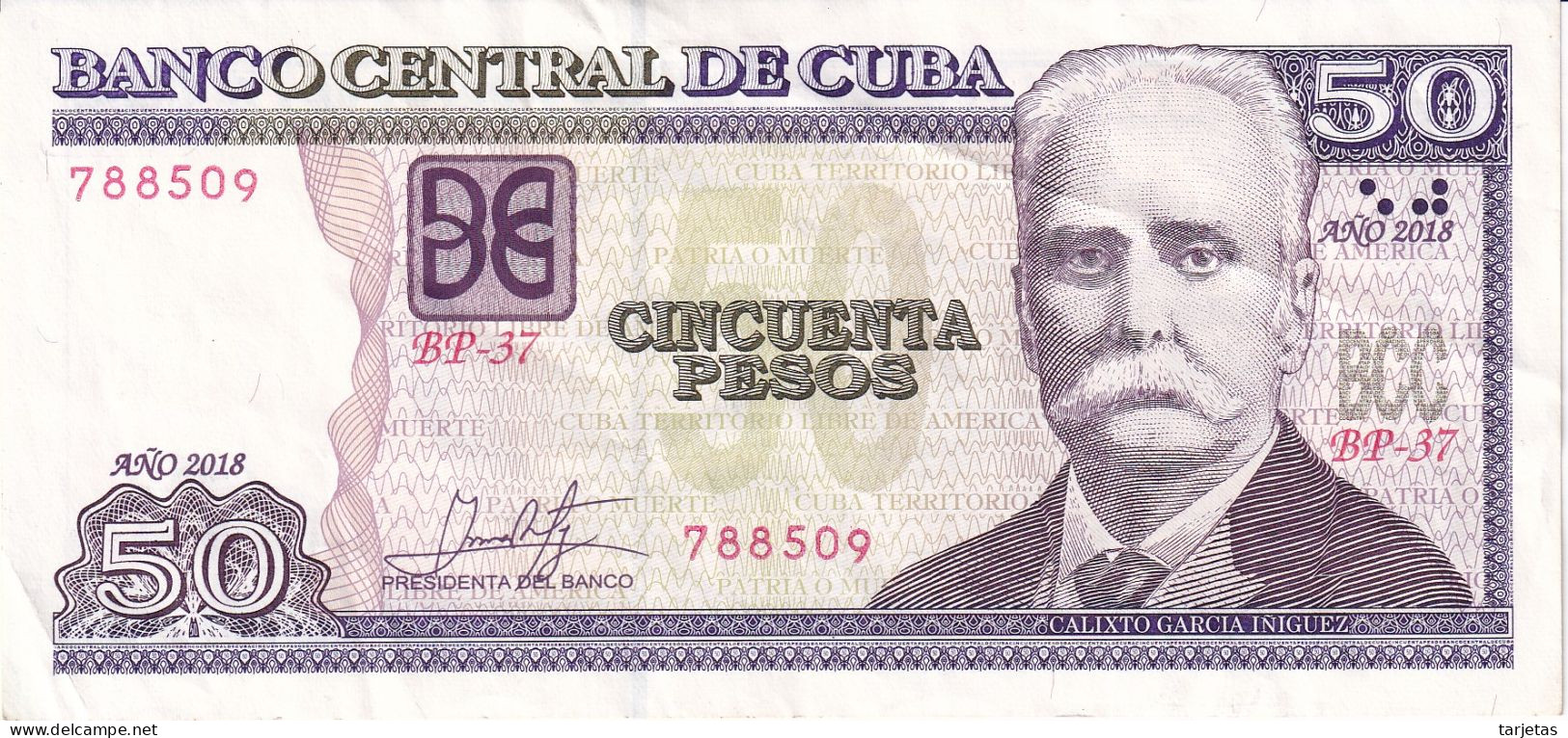BILLETE DE CUBA DE 50 PESOS DEL AÑO 2018 DE CALIXTO GARCIA (BANKNOTE) - Cuba