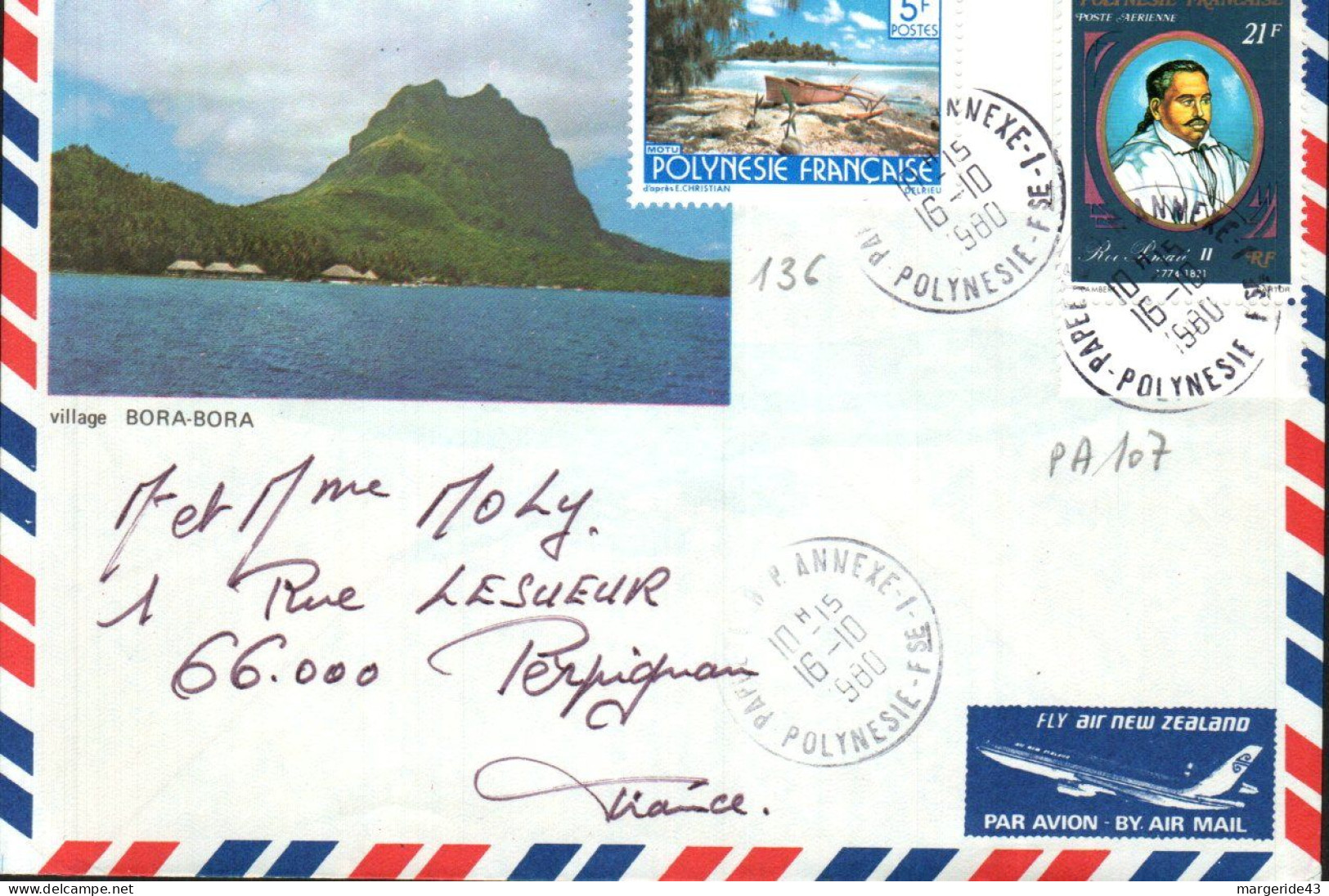 POLYNESIE AFFRANCHISSEMENT COMPOSE SUR LETTRE POUR LA FRANCE 1980 - Storia Postale