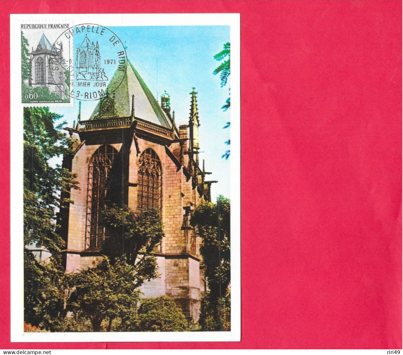 Carte Premier Jour 1971, RIOM PUY DE DÔME, La Sainte-Chapelle, Dos Vierge, Carte Maximum - 1970-1979