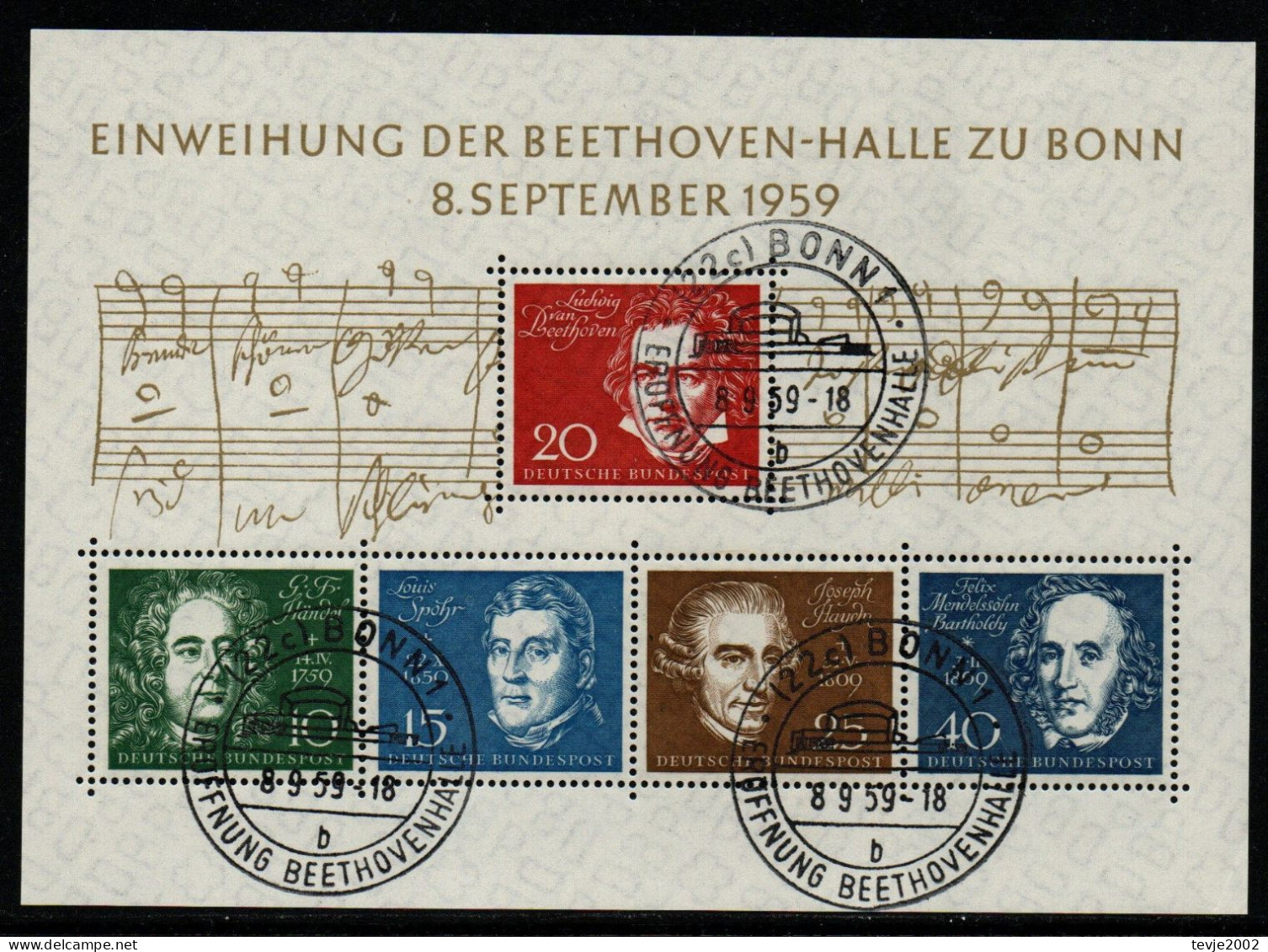 Deutschland Bund 1959 - Mi.Nr. Block 2 - Gestempelt Used - Ersttagssonderstempel BONN Beethovenhalle - 1959-1980