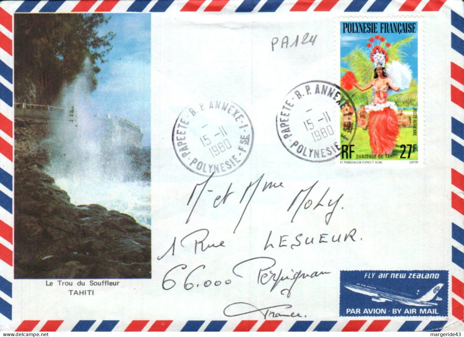 POLYNESIE SEULSUR LETTRE POUR LA FRANCE 1980 - Cartas & Documentos