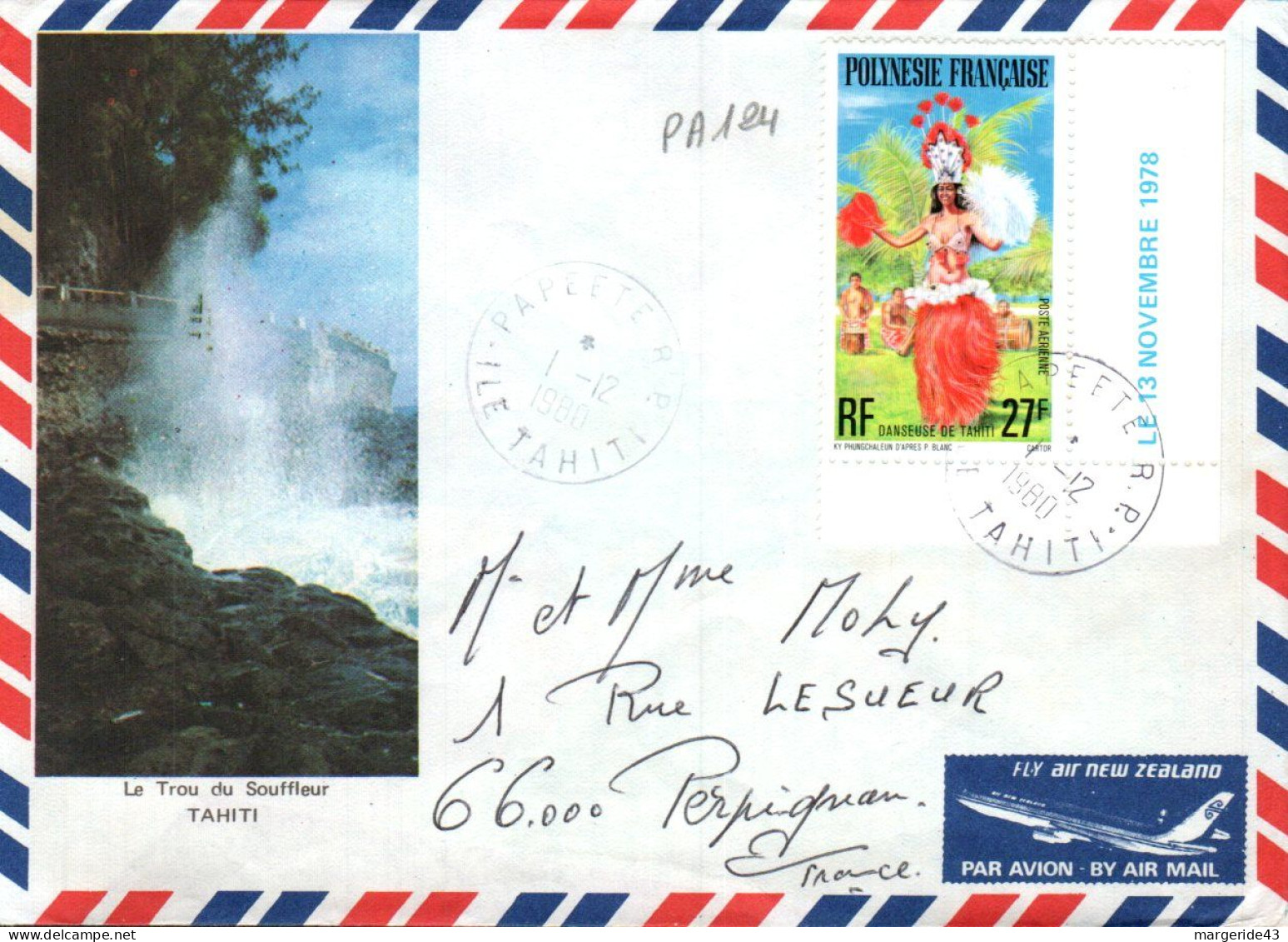 POLYNESIE SEULSUR LETTRE POUR LA FRANCE 1980 - Lettres & Documents