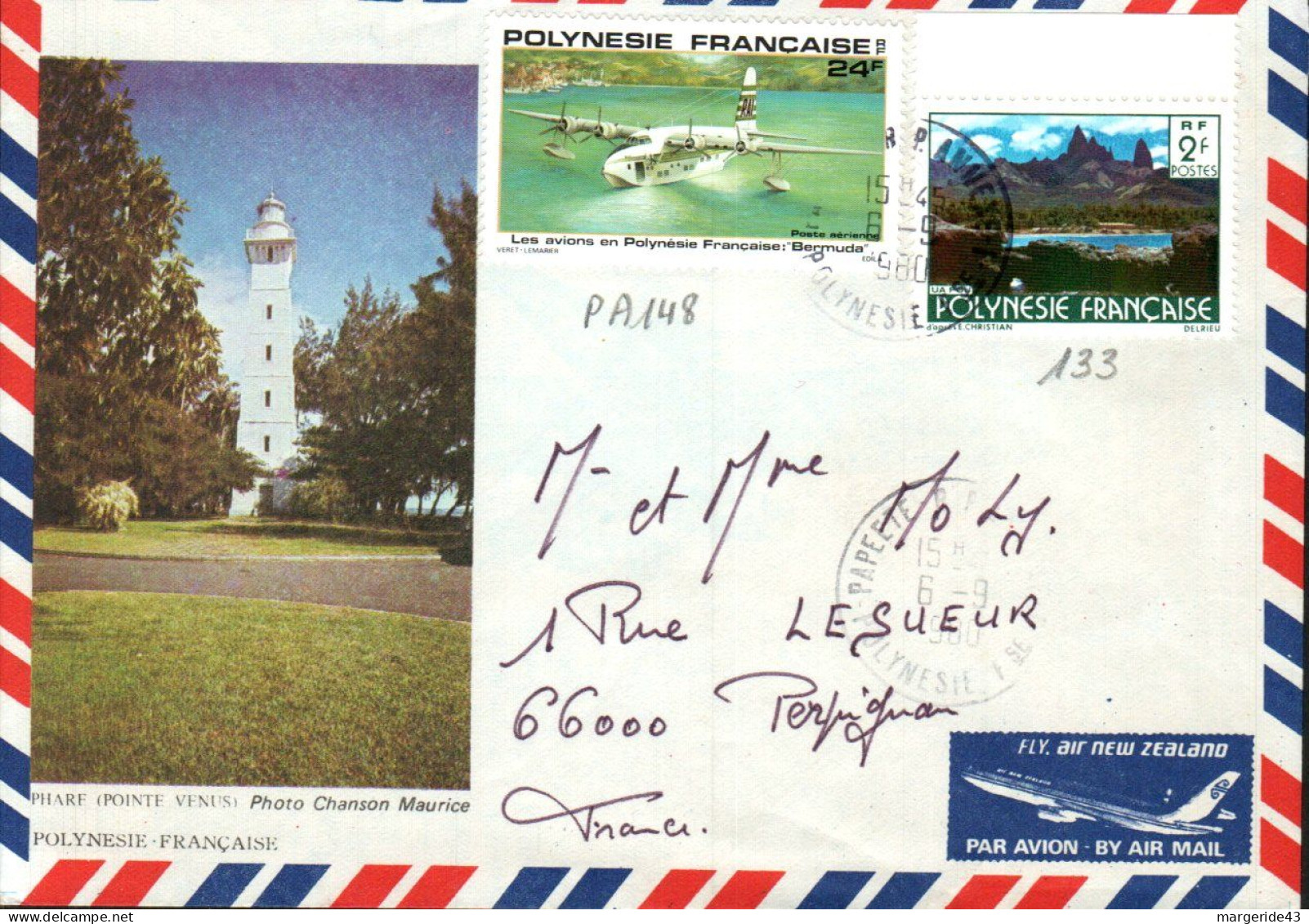 POLYNESIE AFFRANCHISSEMENT COMPOSE SUR LETTRE POUR LA FRANCE 1980 - Brieven En Documenten