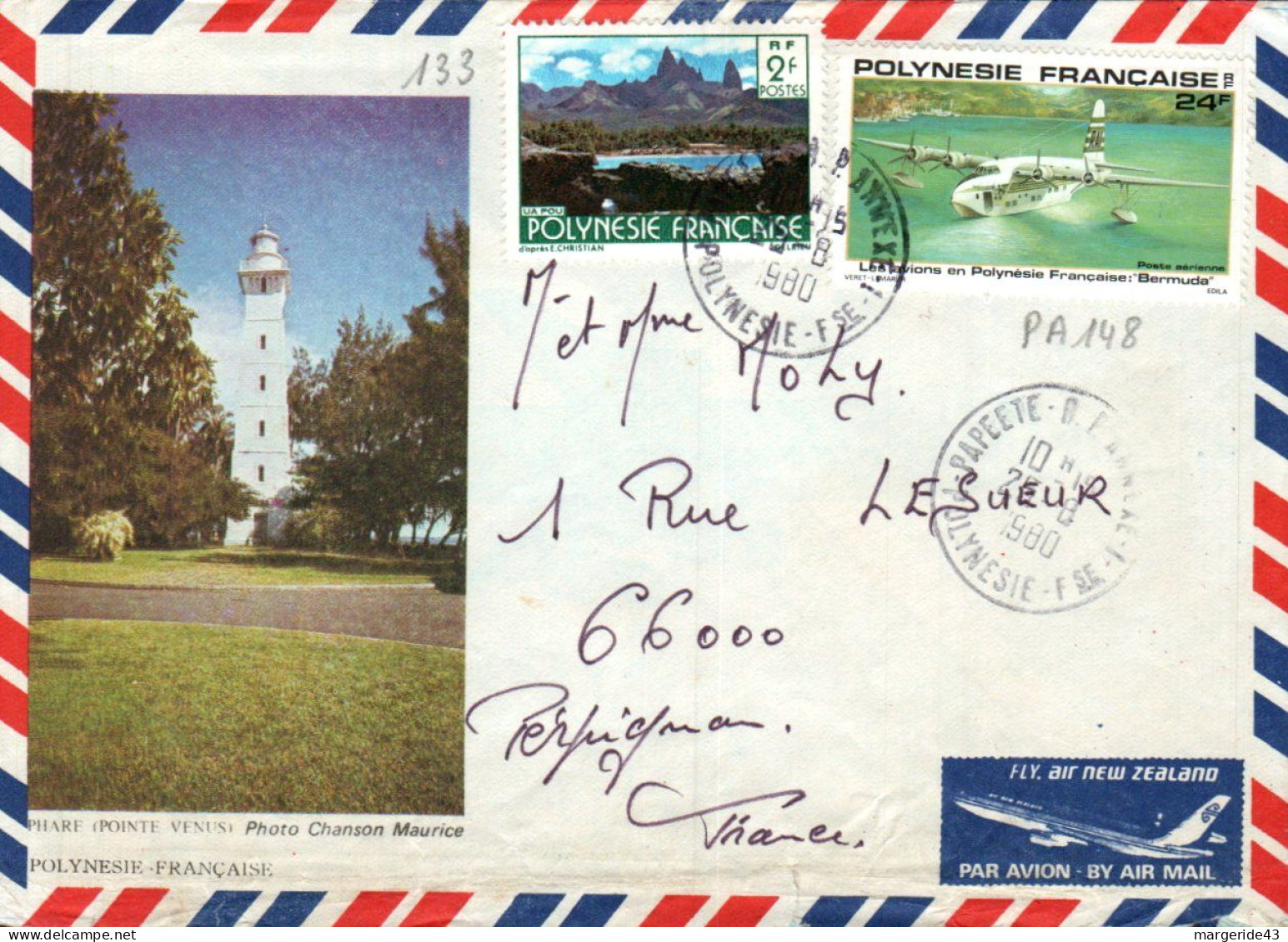 POLYNESIE AFFRANCHISSEMENT COMPOSE SUR LETTRE POUR LA FRANCE 1980 - Storia Postale