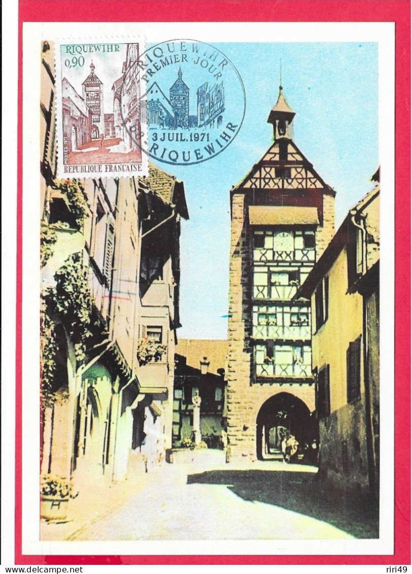 Carte Premier Jour 1971,RIQUEWIHR, Haut-Rhin, La Porte Tour Du Dolder, Dos Vierge, Carte Maximum - 1970-1979