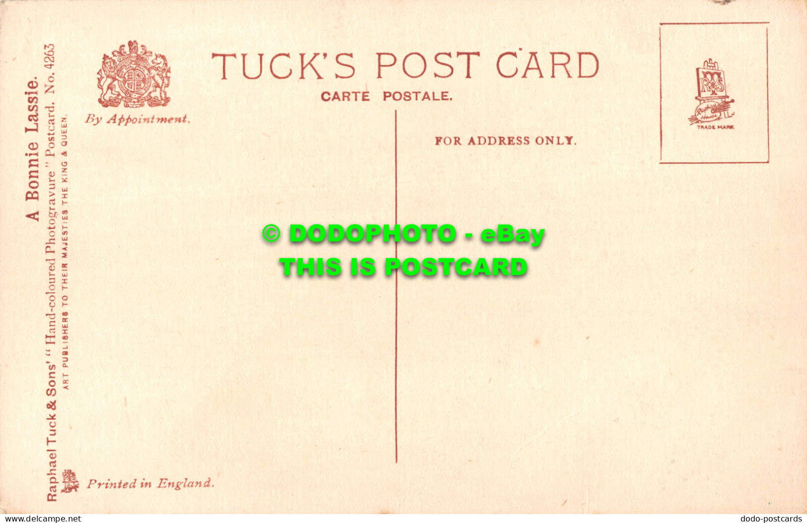 R548017 Youre A Bonnie Lassie. Tuck. Hand Coloured Photogravure Postcard No. 426 - Monde