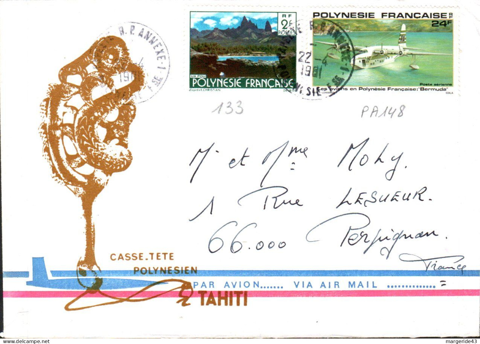 POLYNESIE AFFRANCHISSEMENT COMPOSE SUR LETTRE POUR LA FRANCE 1981 - Lettres & Documents