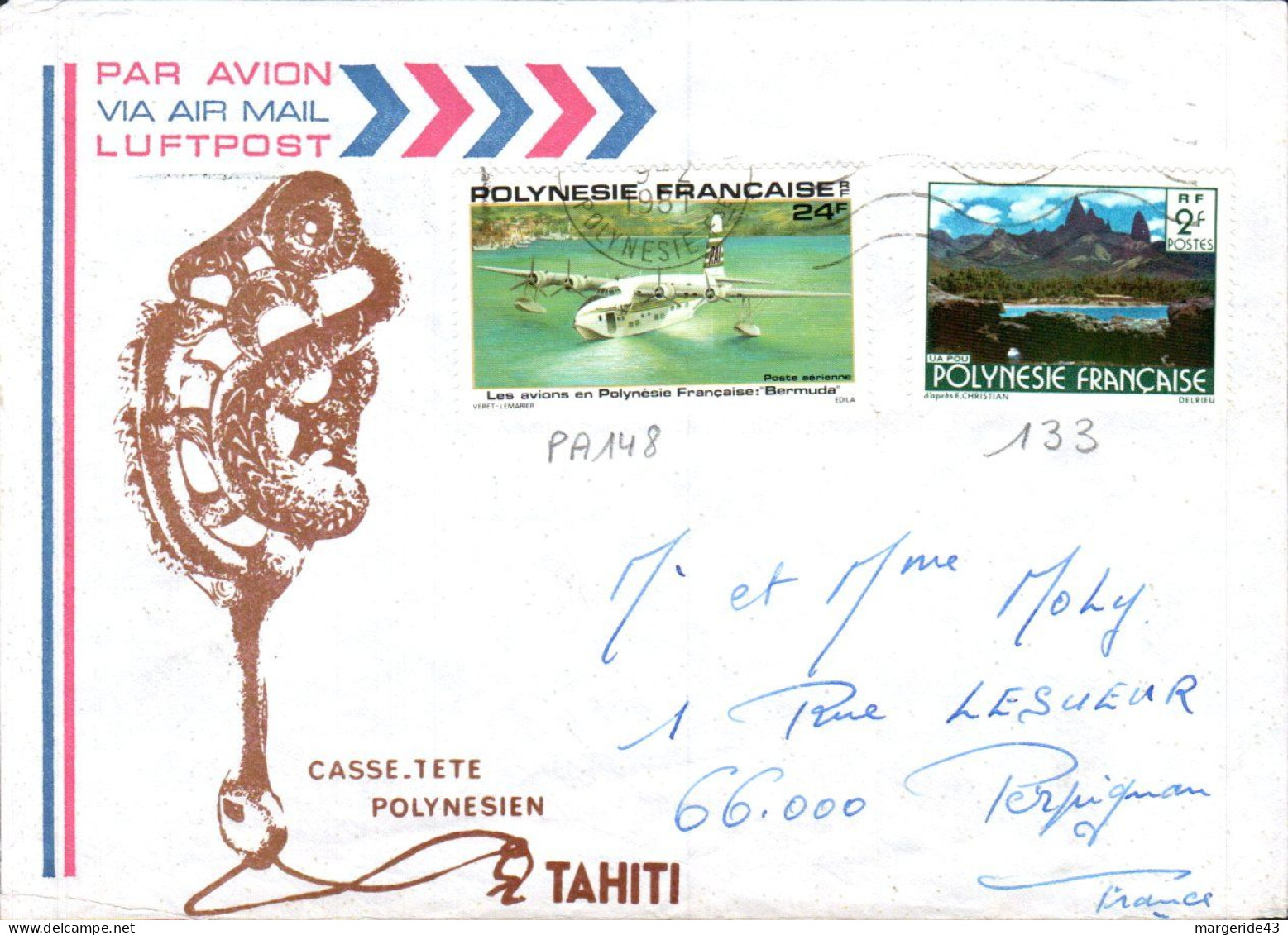 POLYNESIE AFFRANCHISSEMENT COMPOSE SUR LETTRE POUR LA FRANCE 1981 - Storia Postale