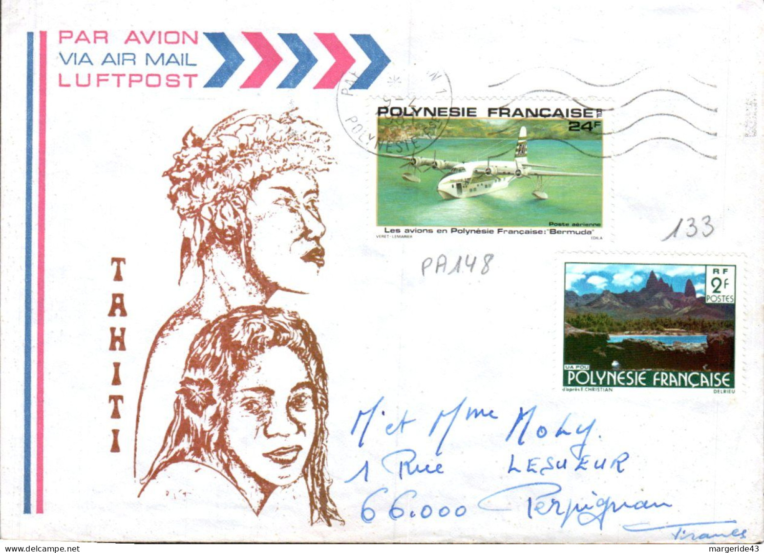 POLYNESIE AFFRANCHISSEMENT COMPOSE SUR LETTRE POUR LA FRANCE 1981 - Storia Postale