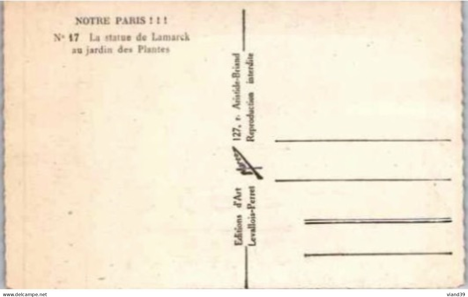 PARIS. -   La Statue De Lamarck Au Jardin Des Plantes.   Non  Circulée - Parks, Gärten