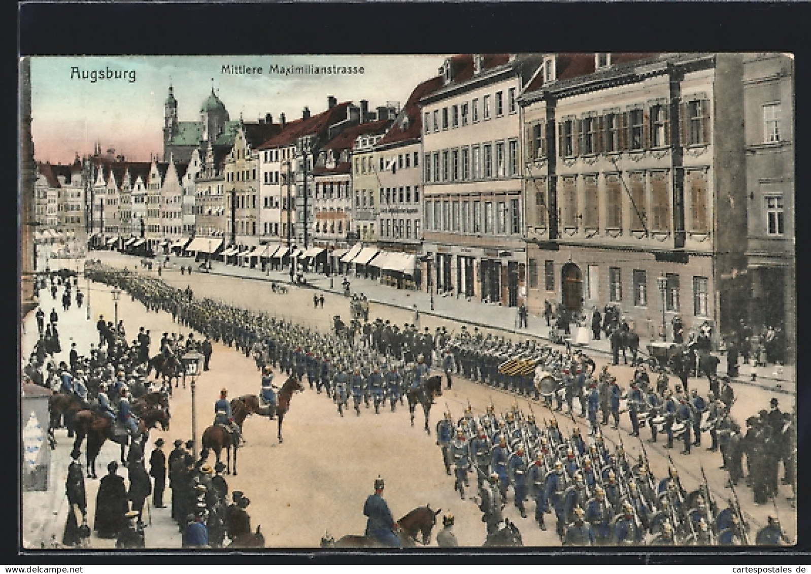 AK Augsburg, Mittlere Maximilianstrasse Mit Soldatenparade  - Augsburg