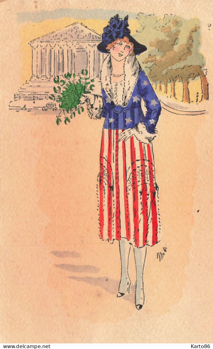 Mode * CPA Illustrateur Genre Xavier Sager * Femme Robe ' Drapeau ) * Paris Coiffe Chapeau Hat - Moda