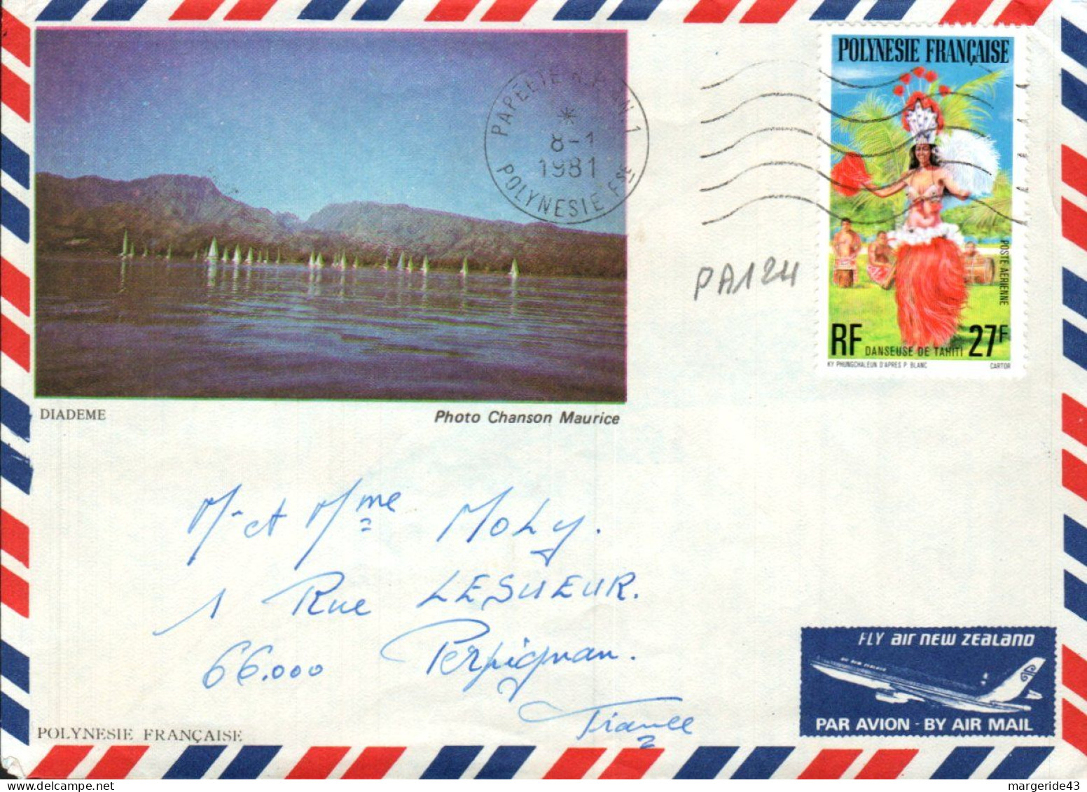 POLYNESIE AFFRANCHISSEMENT COMPOSE SUR LETTRE POUR LA FRANCE 1981 - Covers & Documents