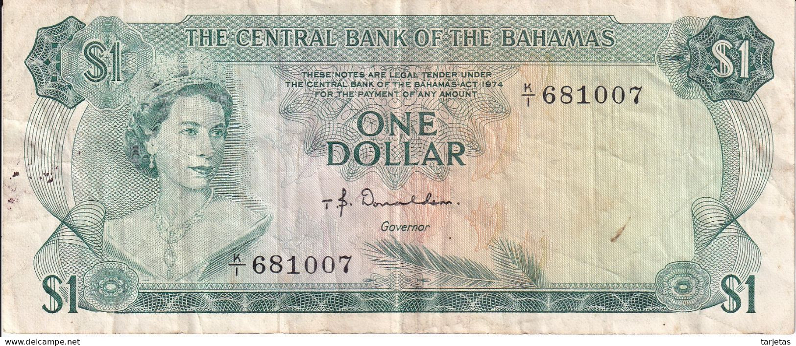 BILLETE DE BAHAMAS DE 1 DOLLAR DEL AÑO 1974  (BANKNOTE) PEZ-FISH - Bahama's