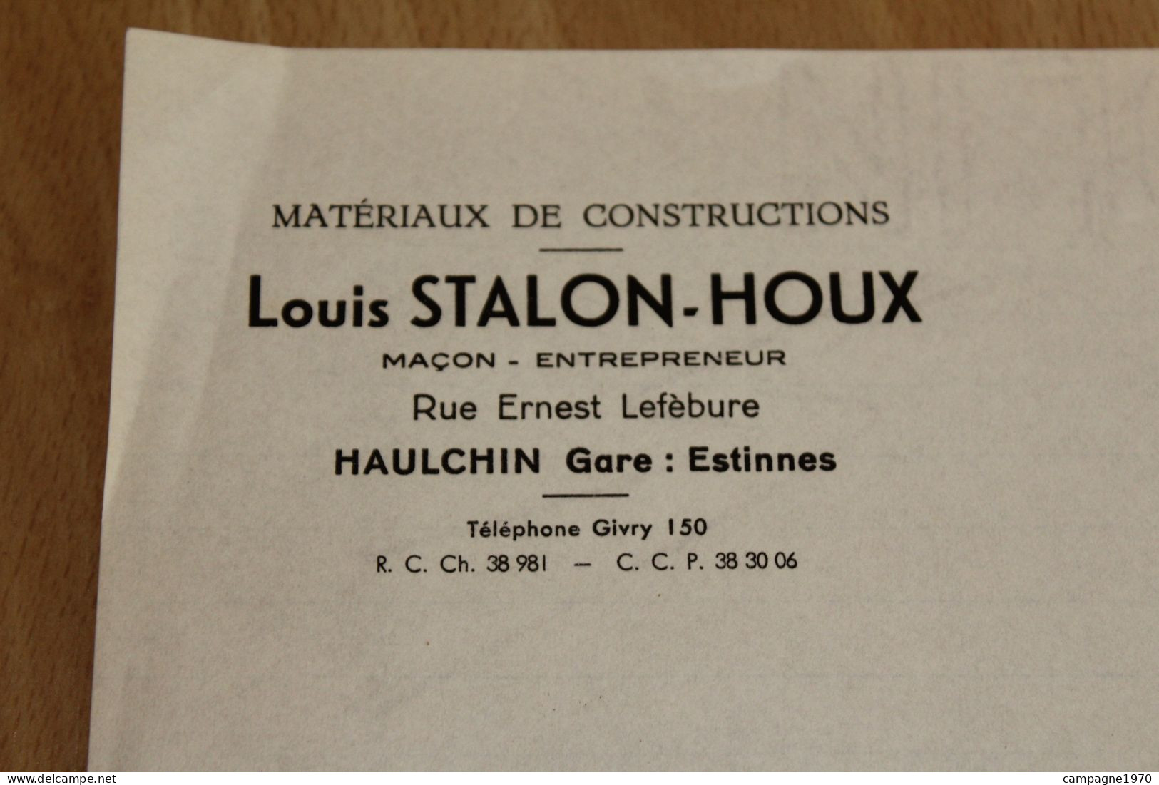 ANCIEN DOC COMMERCIAL - HAULCHIN ( ESTINNES ) - LOUIS STALON HOUX - MATERIAUX DE CONSTRUCTIONS - 1900 – 1949