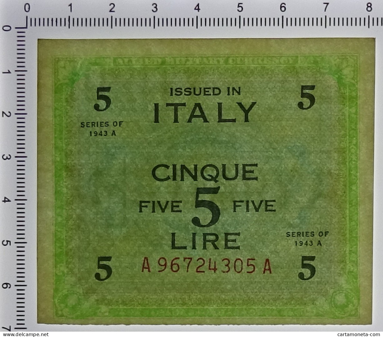 5 LIRE OCCUPAZIONE AMERICANA IN ITALIA BILINGUE FLC A-A 1943 A SUP+ - Ocupación Aliados Segunda Guerra Mundial