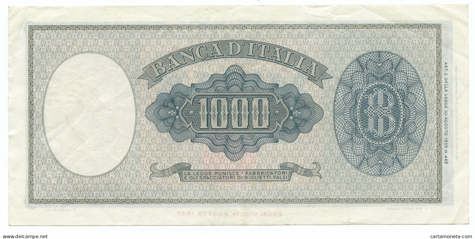 1000 LIRE ITALIA ORNATA DI PERLE MEDUSA 25/09/1961 SPL - Altri & Non Classificati