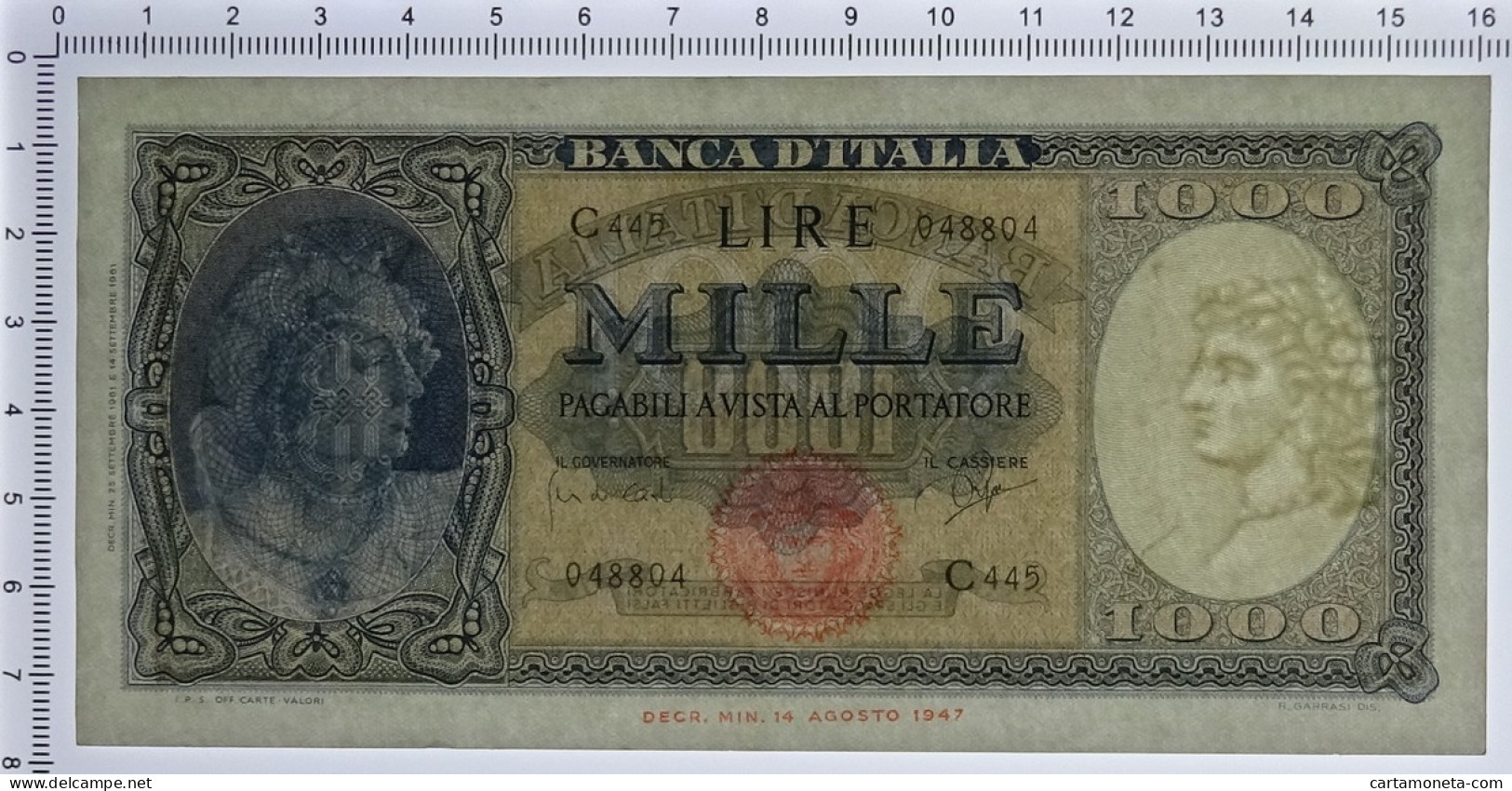 1000 LIRE ITALIA ORNATA DI PERLE MEDUSA 25/09/1961 SPL - Autres & Non Classés