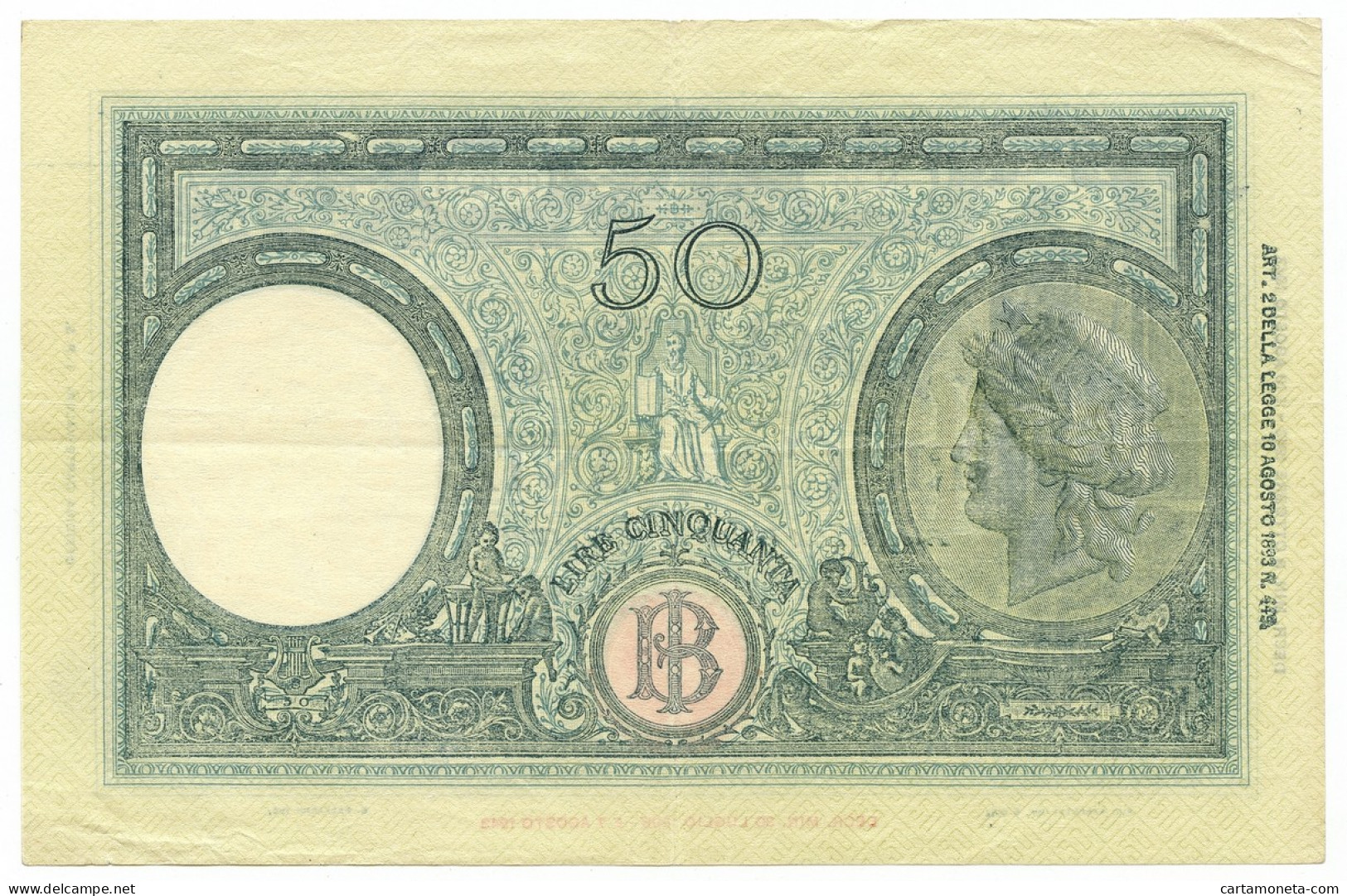 50 LIRE BARBETTI GRANDE L SENZA MATRICE BI RSI 08/10/1943 BB/SPL - Regno D'Italia - Altri