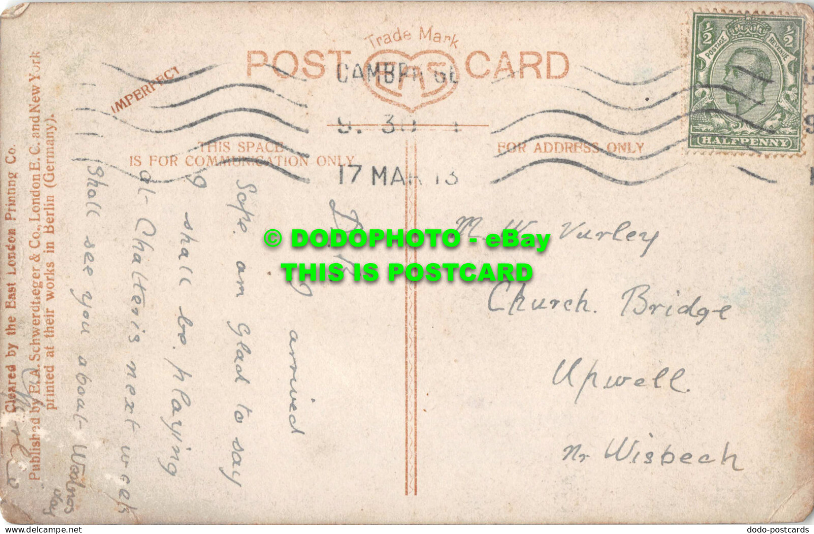 R548162 Woman. Hat. E. A. Schwerdtfeger. 4356. East London Printing. 1013 - Other & Unclassified