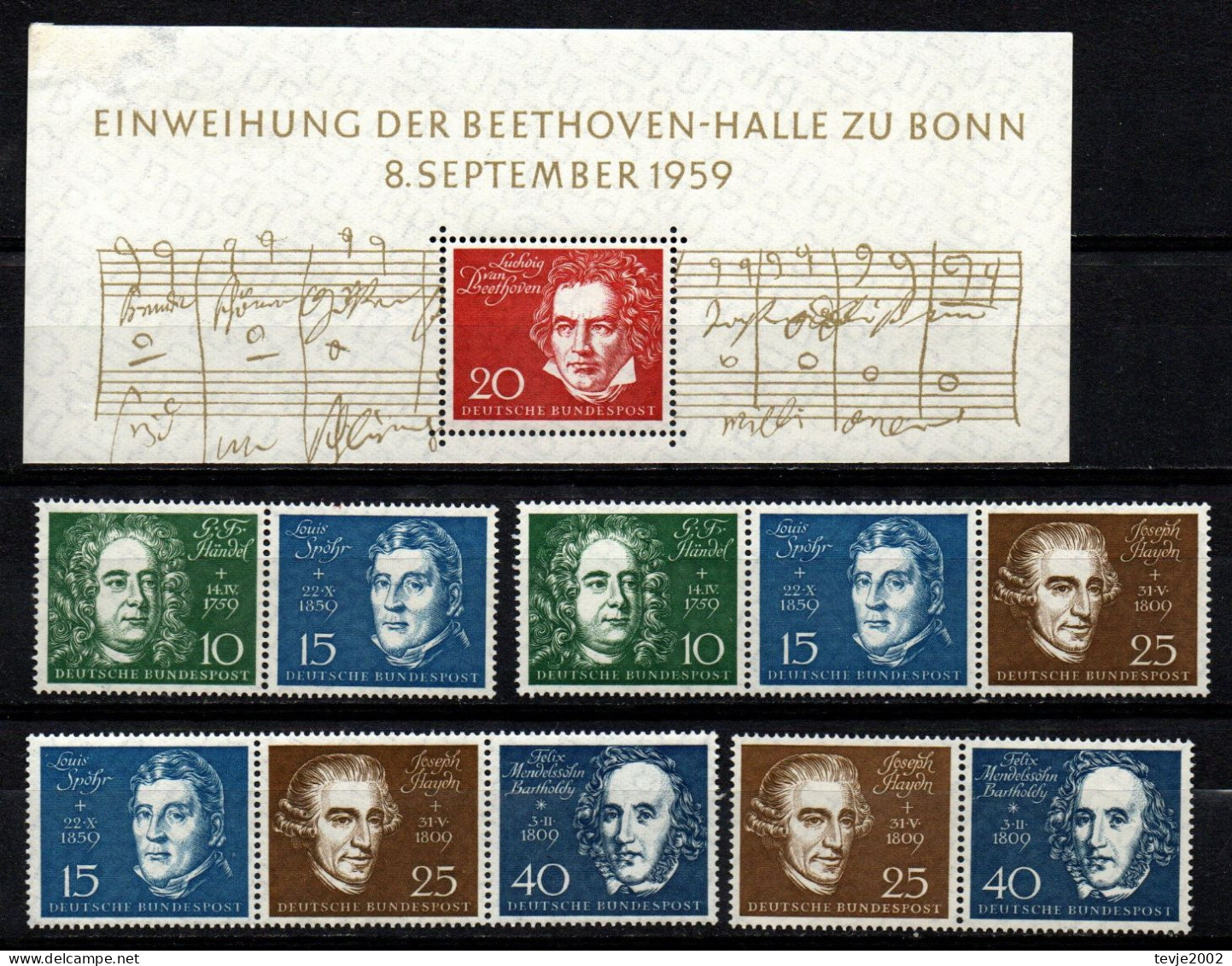 Deutschland Bund 1959 - Zusammenendrucke Aus Mi.Nr. Block 2 - Postfrisch MNH - Se-Tenant