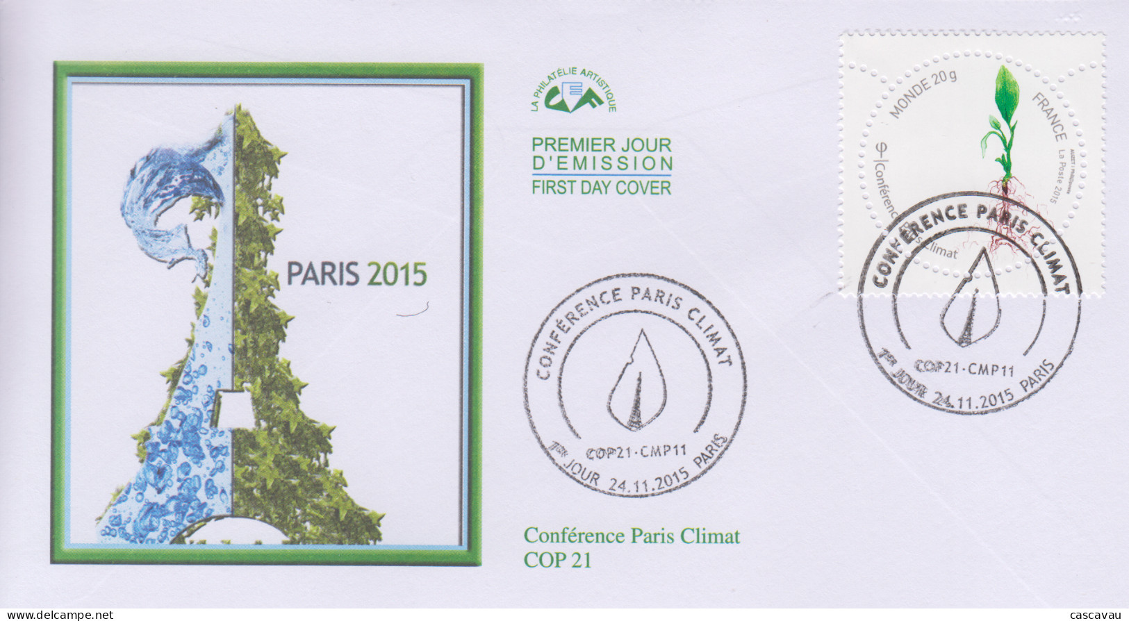 Enveloppe   FDC  1er  Jour    FRANCE   Conférence  PARIS  CLIMAT   COP 21   PARIS    2015 - 2010-2019